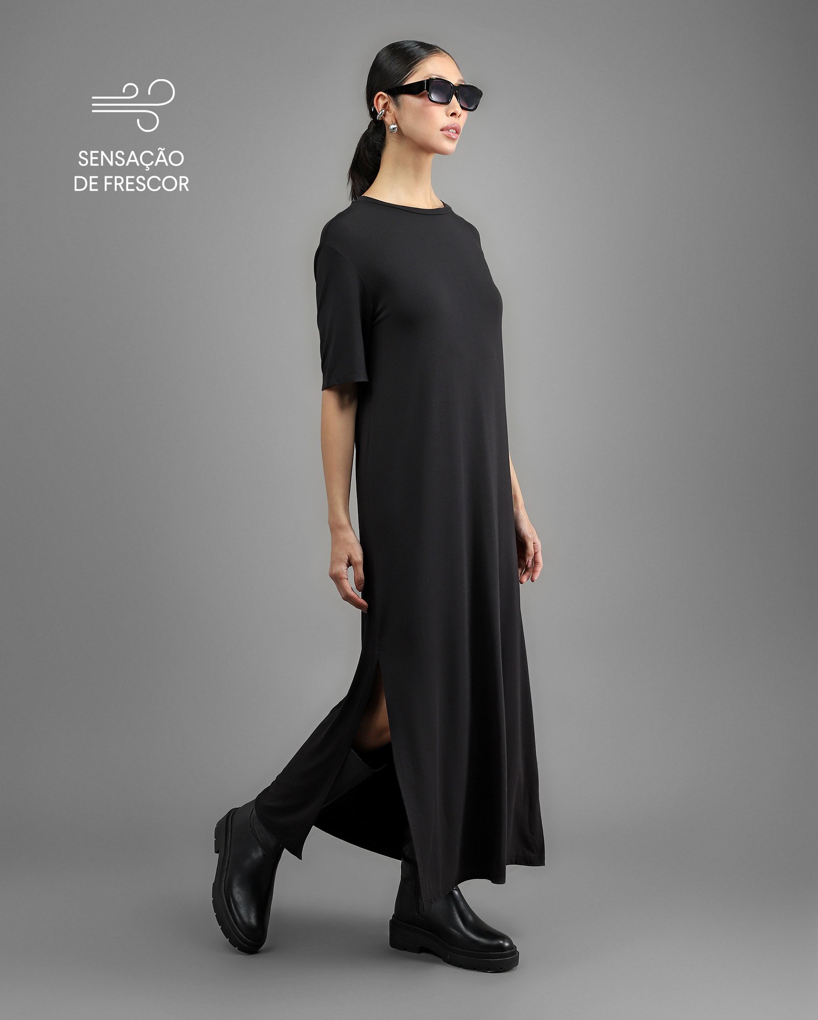Vestido midi Tech UltraFresh - Preto
