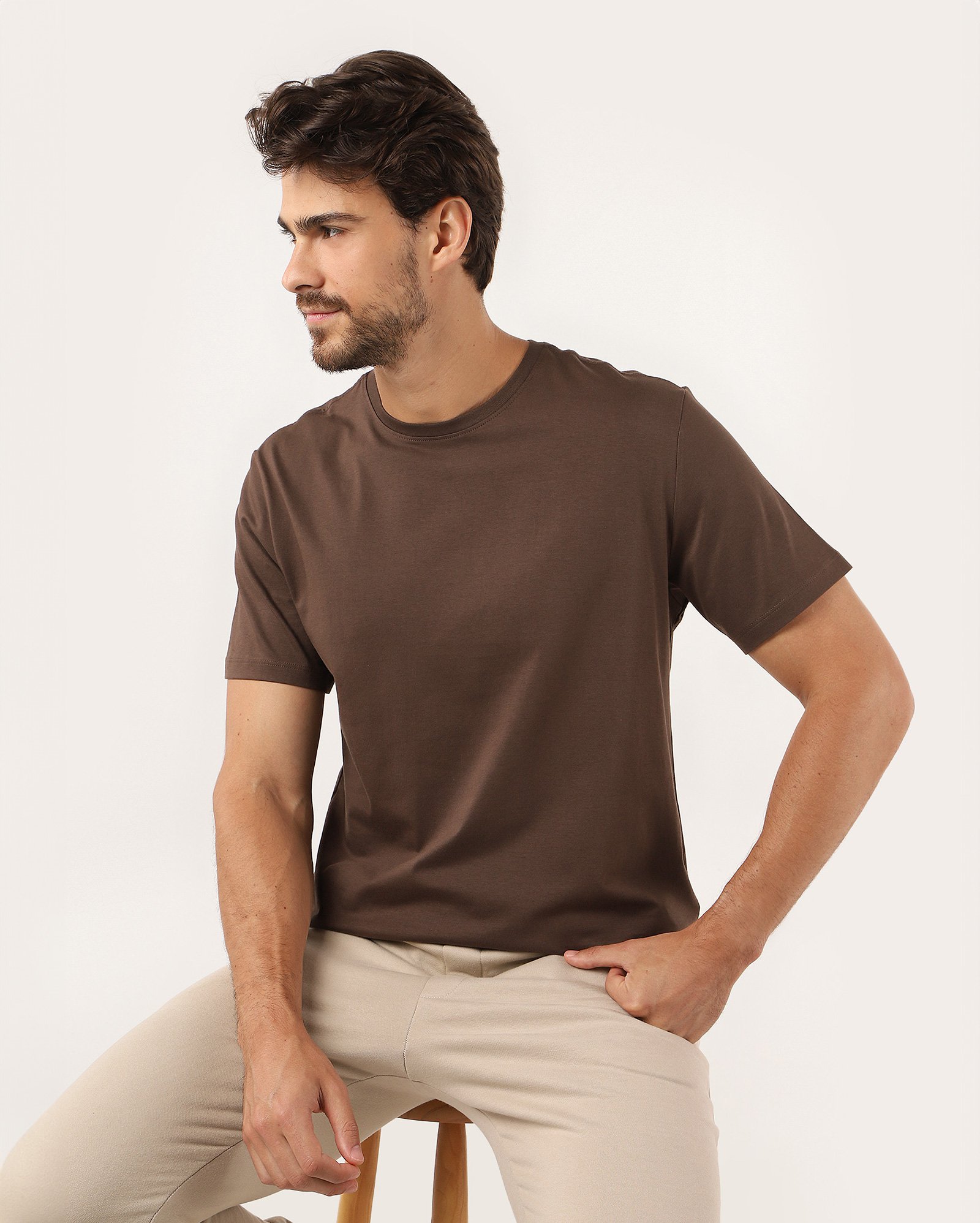 Camiseta masculina algodão peruano - Marrom