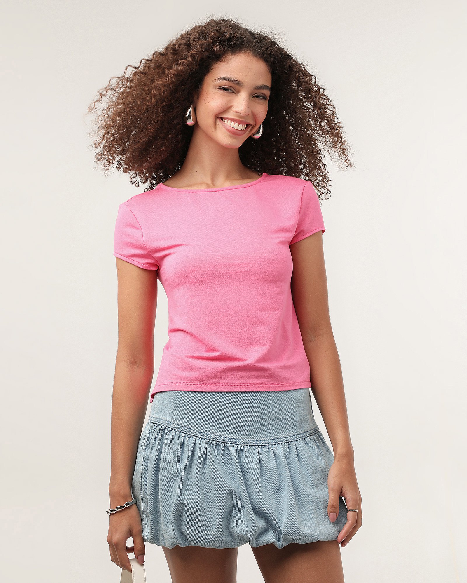 Blusa feminina manga curta frente única lisa rosa | Pool — foto 6