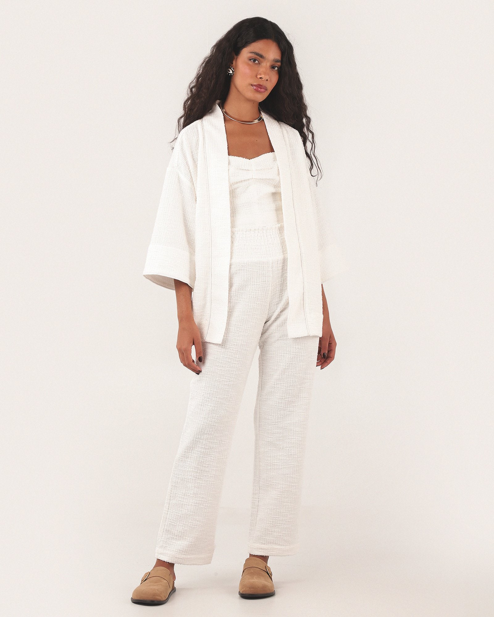 Regata cropped tecido bouclé alça dupla - Branco | Missinclof + Riachuelo — foto 3