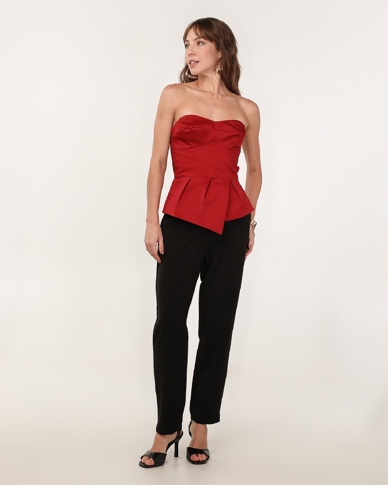 Top strapless decote coração assimétrico vermelho | AK by Riachuelo