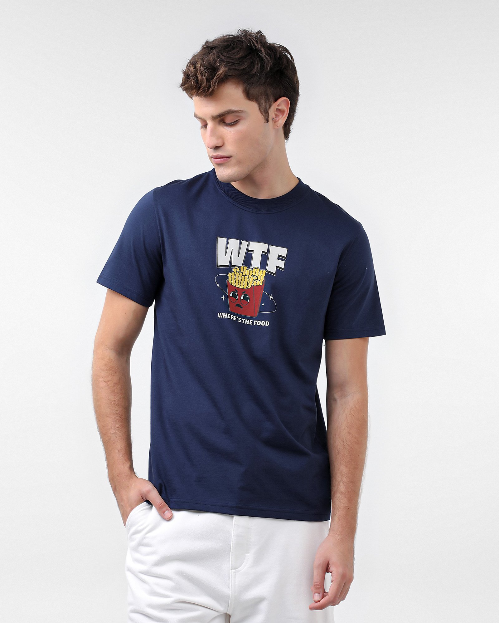Camiseta masculina regular WTF food azul | FANLAB
