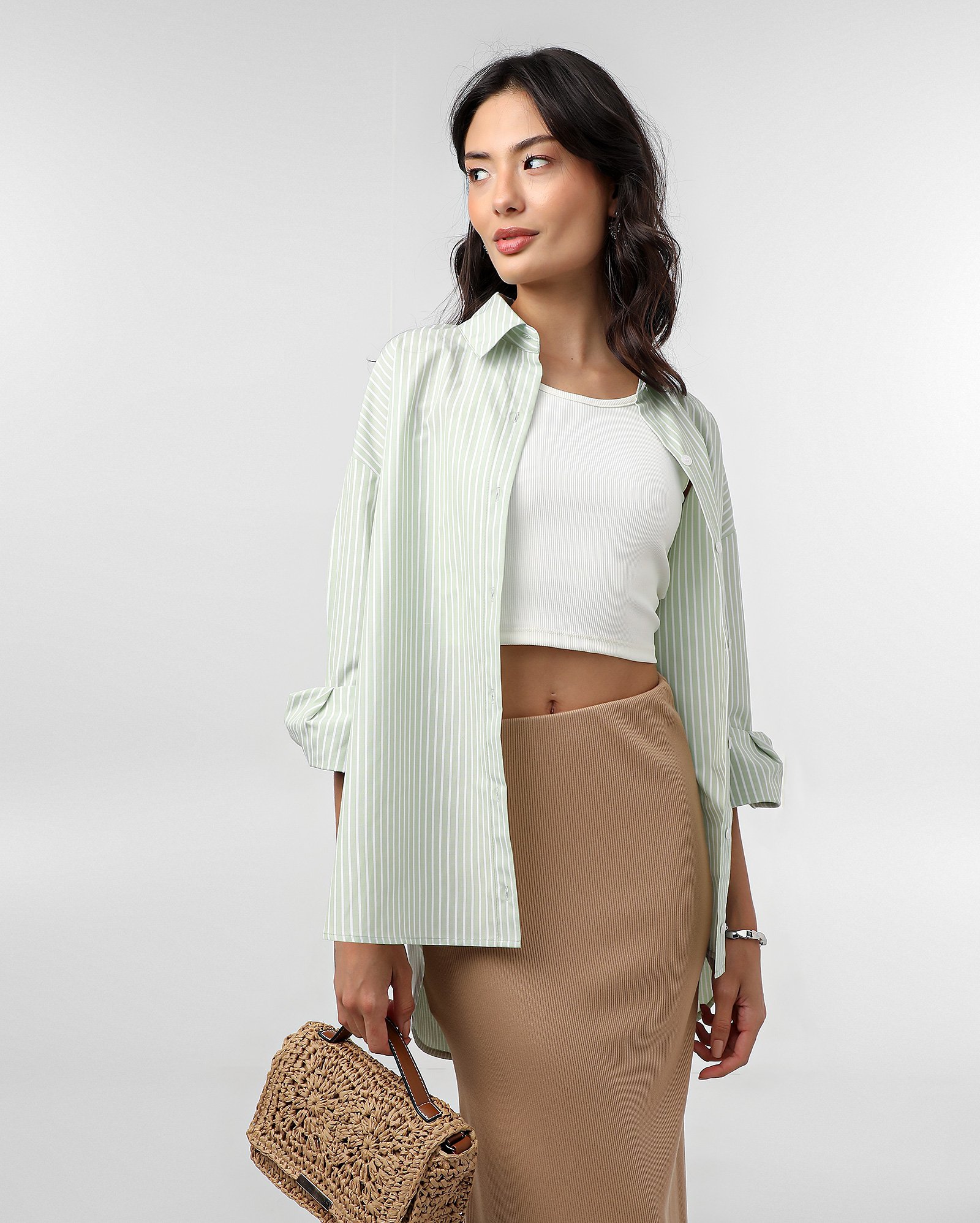 Regata cropped em malha canelada branca | Pool