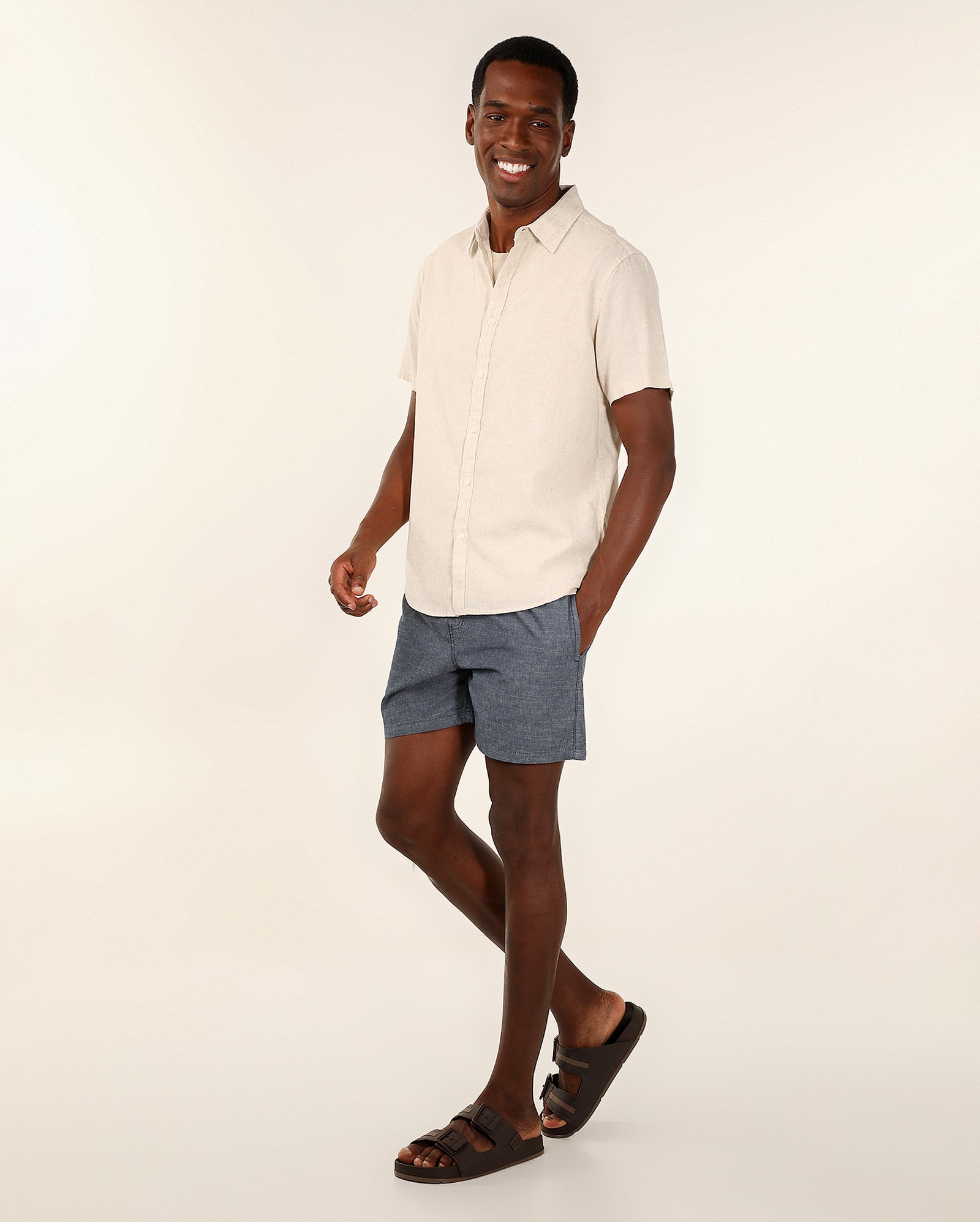 Bermuda sarja masculina com cós elástico e cordão - Azul Escuro | Pool Jeans