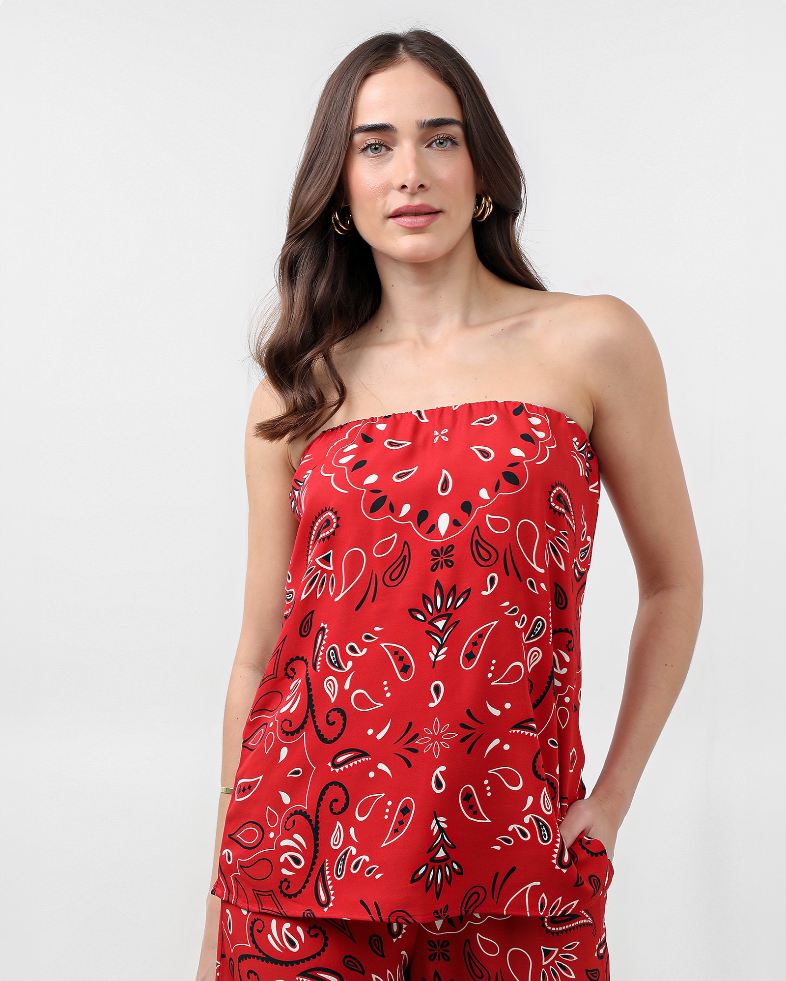 Top strapless viscose bandana vermelho | AK by Riachuelo