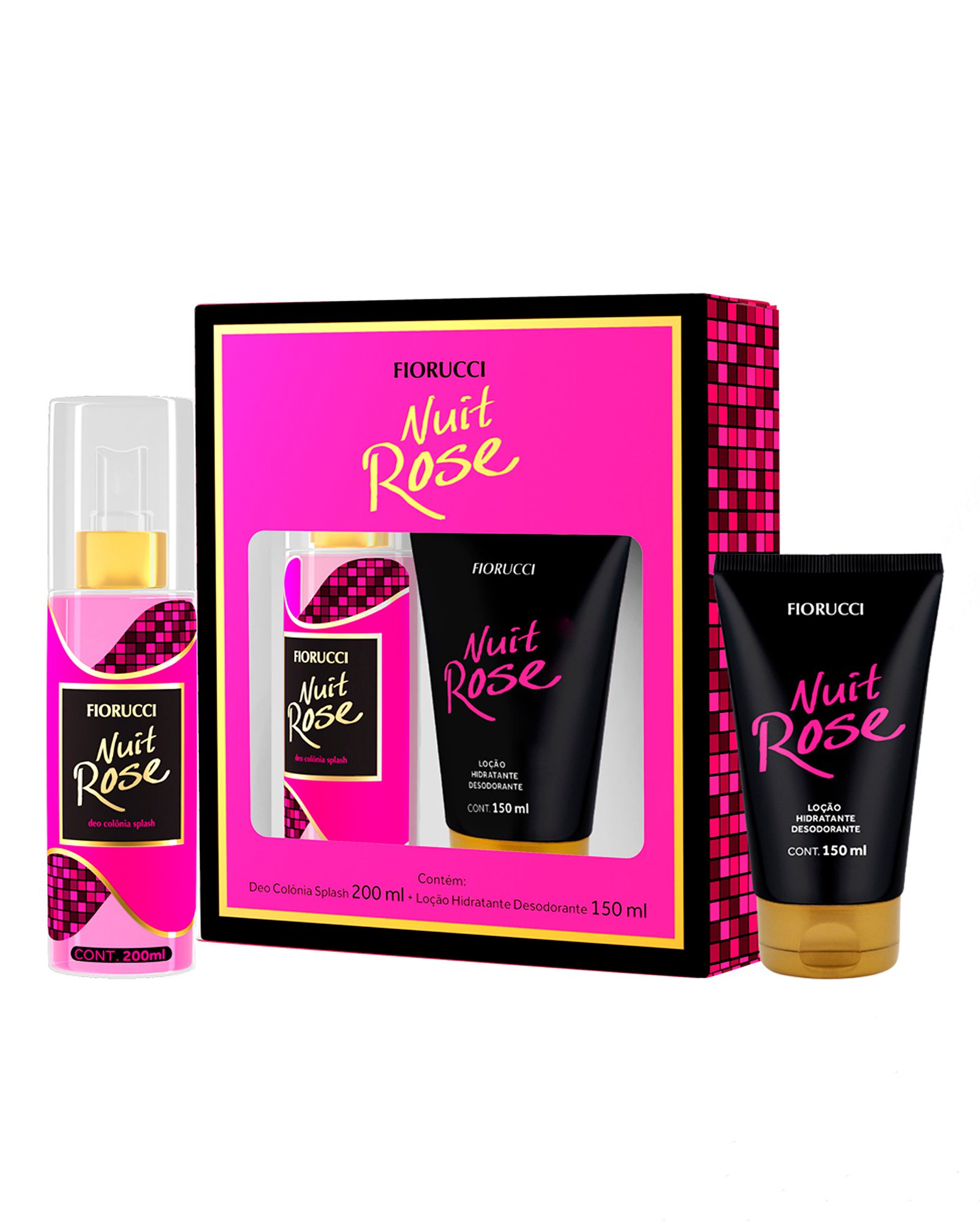 Kit deo colônia splash feminino 200ml + loção hidratante 150ml Nuit Rose | Fiorucci