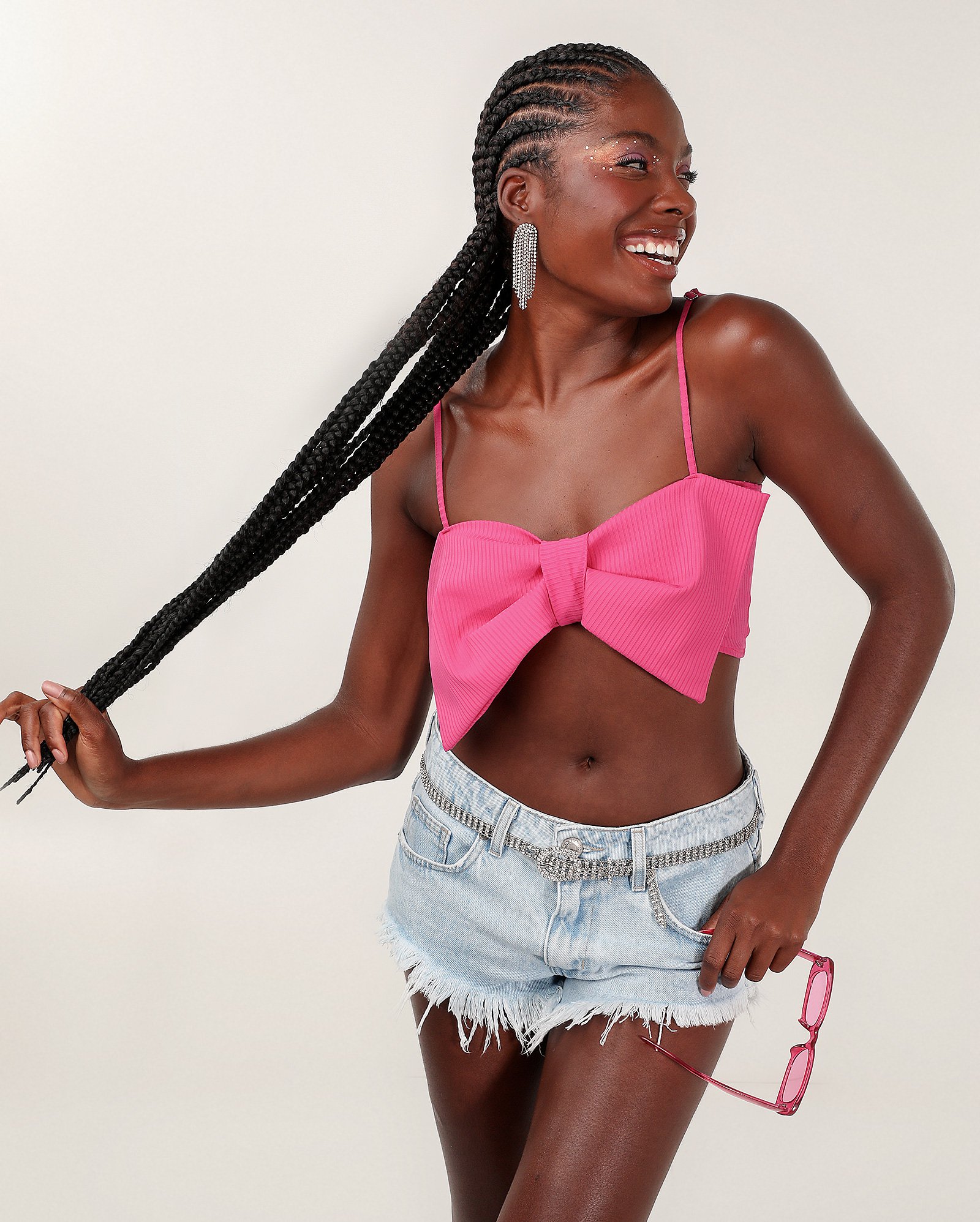 Regata cropped canelada em laço rosa | Pool — foto 6