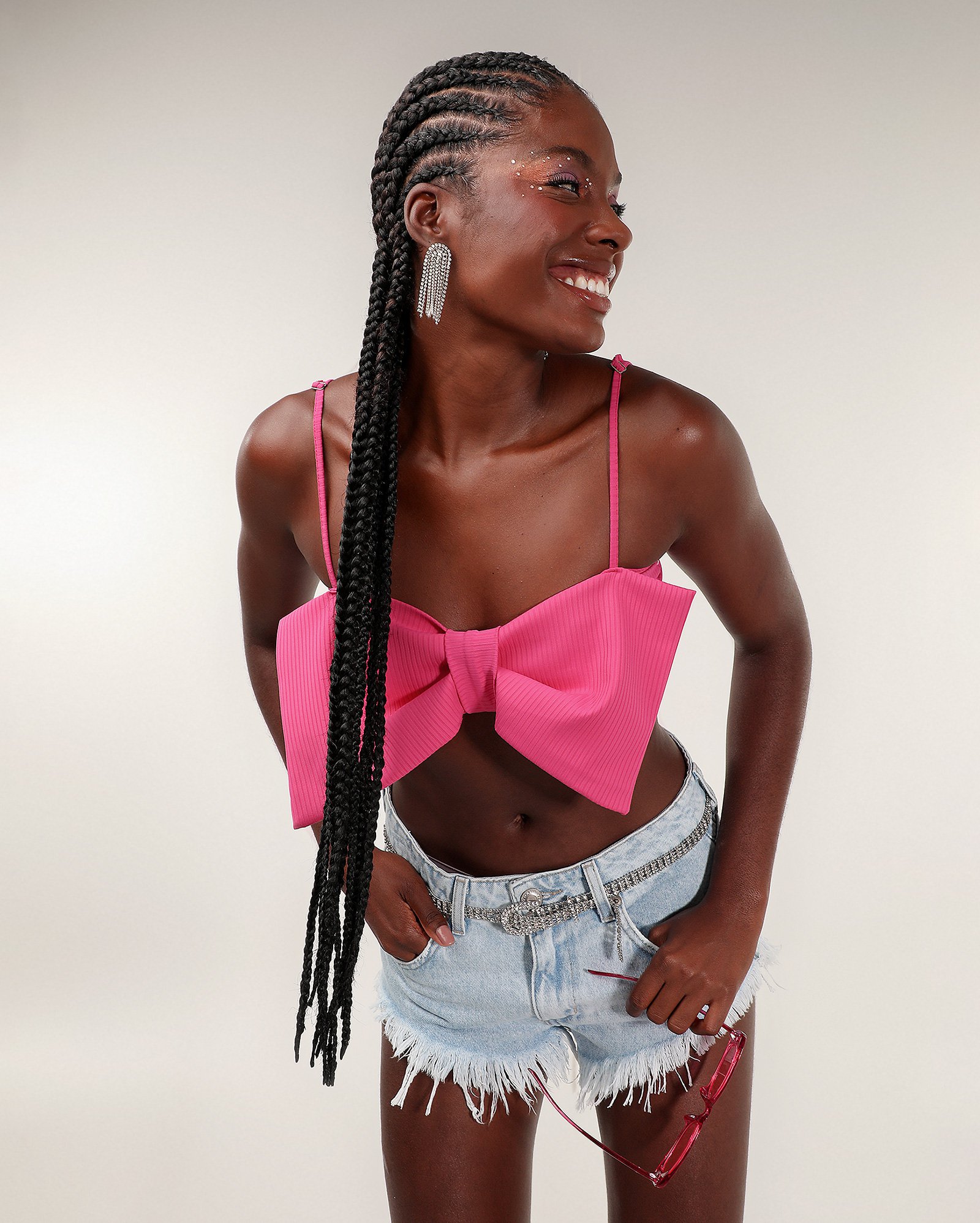 Regata cropped canelada em laço rosa | Pool — foto 4
