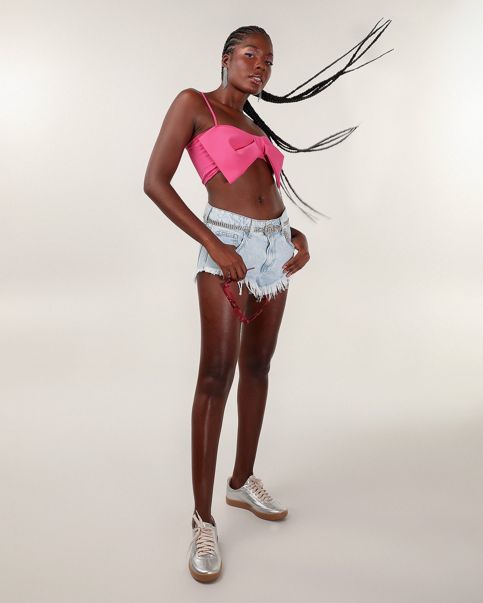 Regata cropped canelada em laço rosa | Pool — foto 3