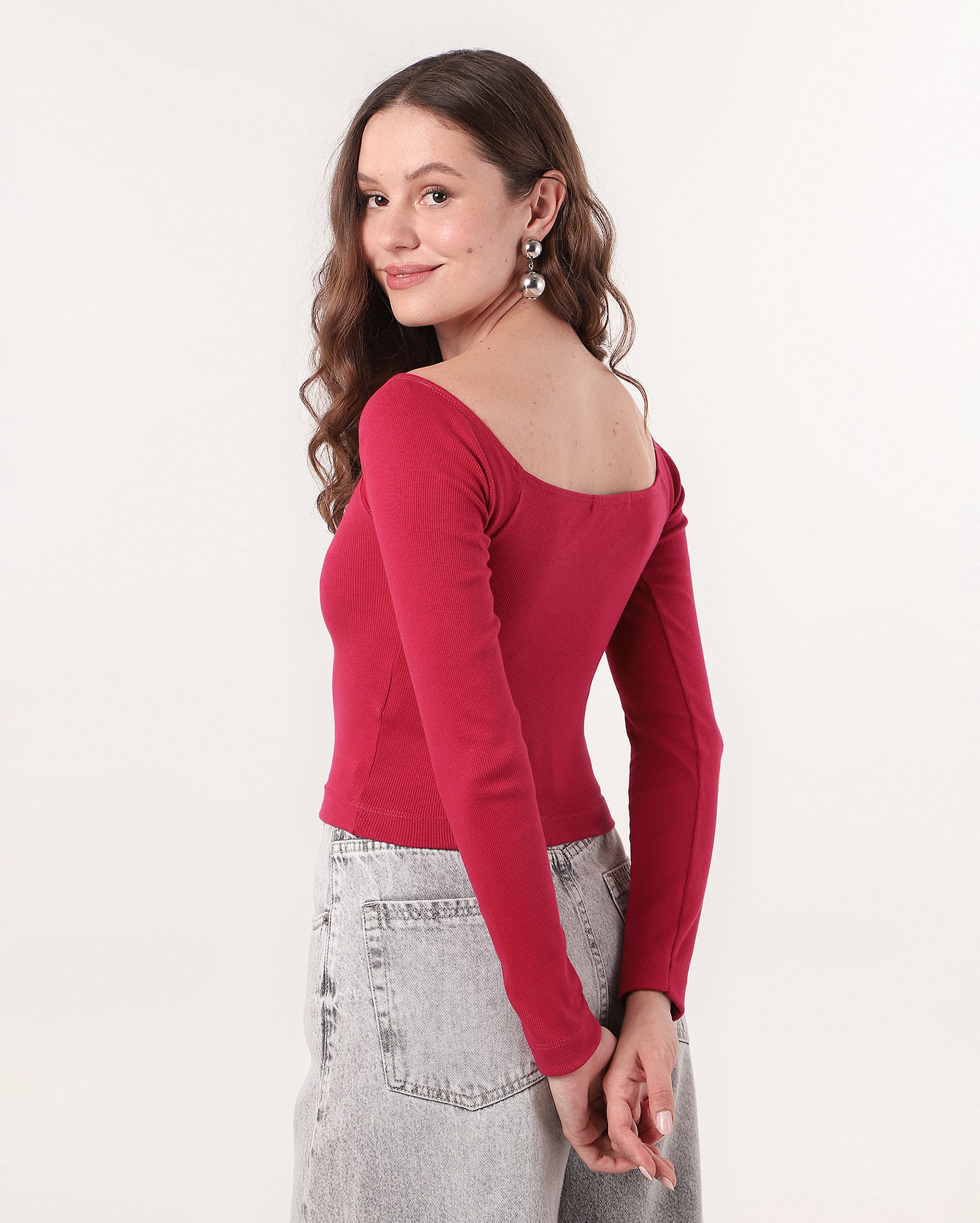 Blusa feminina Karidzia ombro a ombro canelada rosa | Pool — foto 5