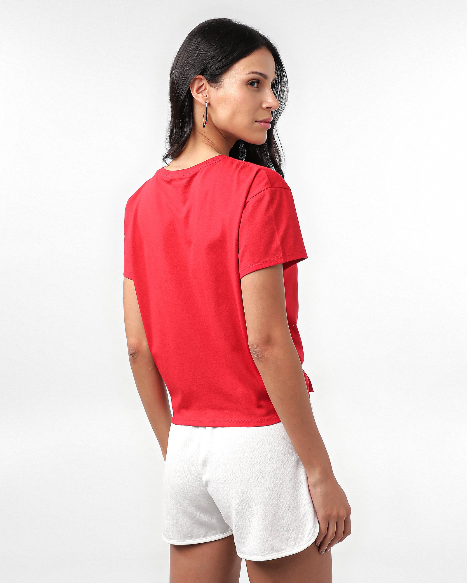 Camiseta feminina manga curta lettering com nó - Vermelho | Pool — foto 5