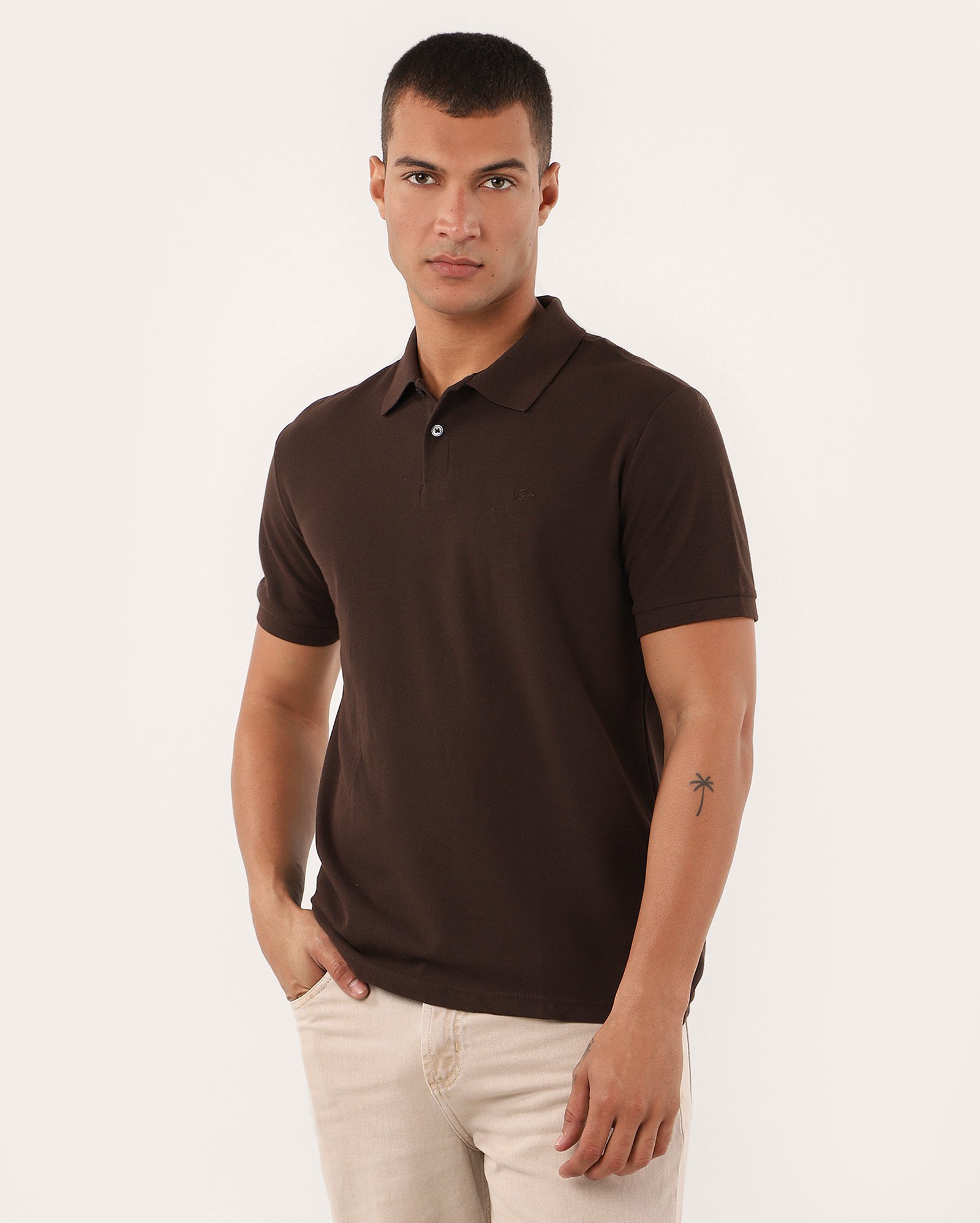 Camisa polo masculina Pool Legacy regular piquet - Marrom Escuro