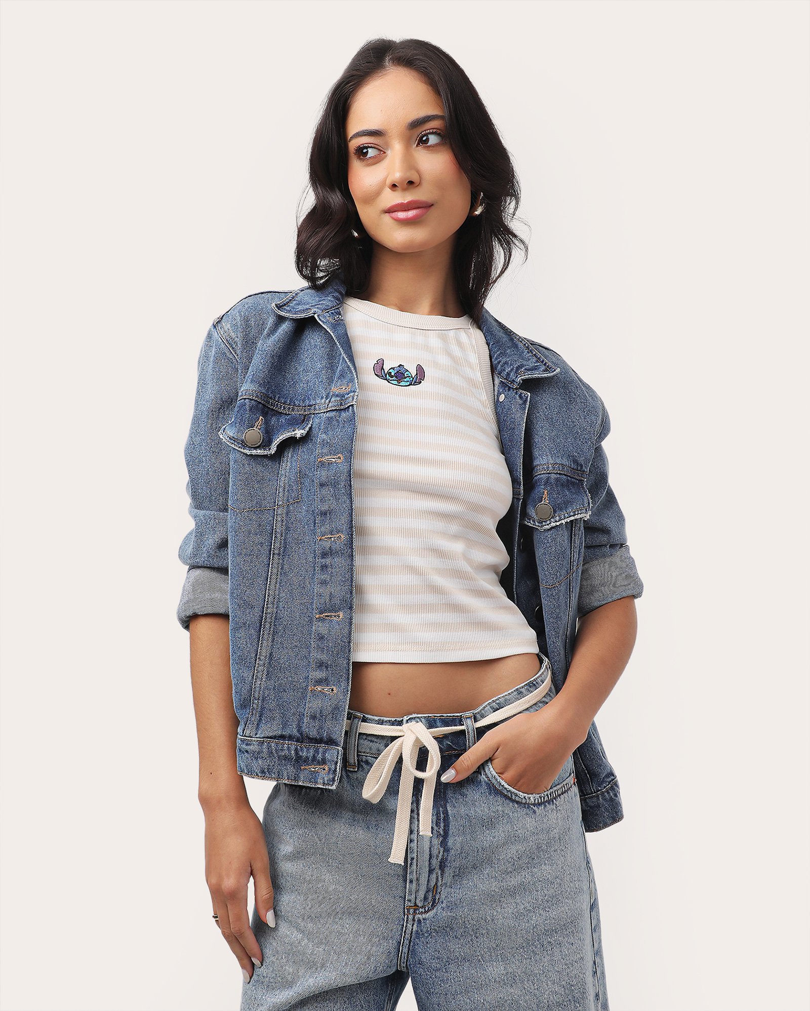 Regata cropped Stitch Disney canelada bege | FANLAB