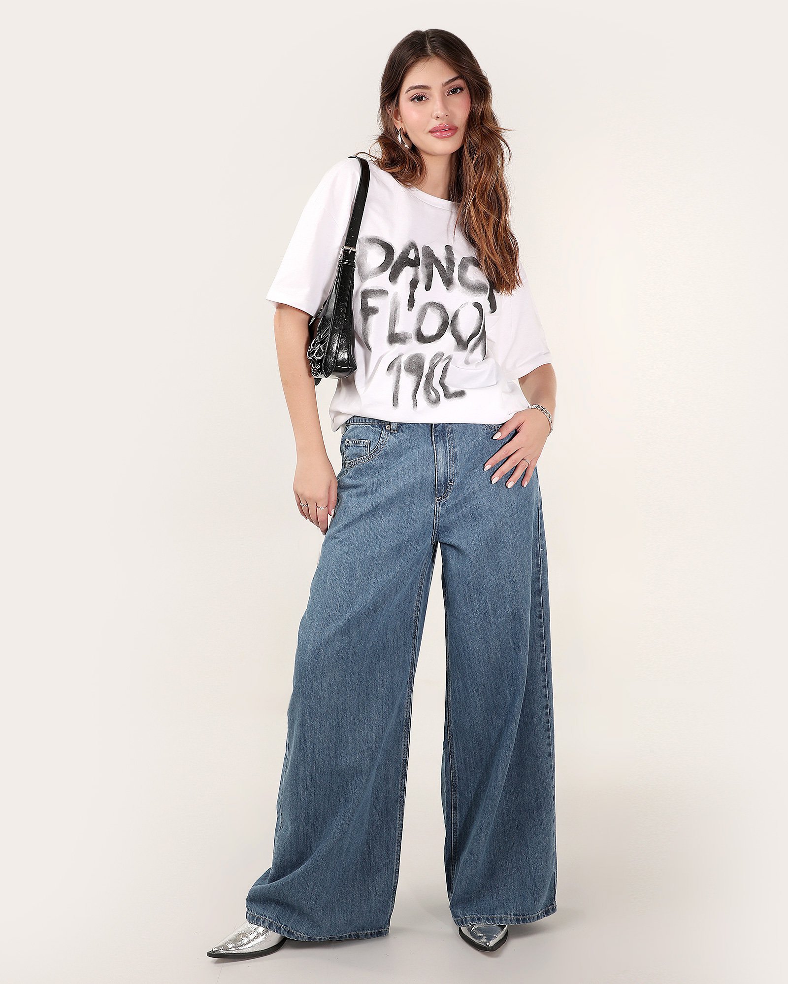 Calça jeans feminina palazzo super ampla denim médio | Pool Jeans