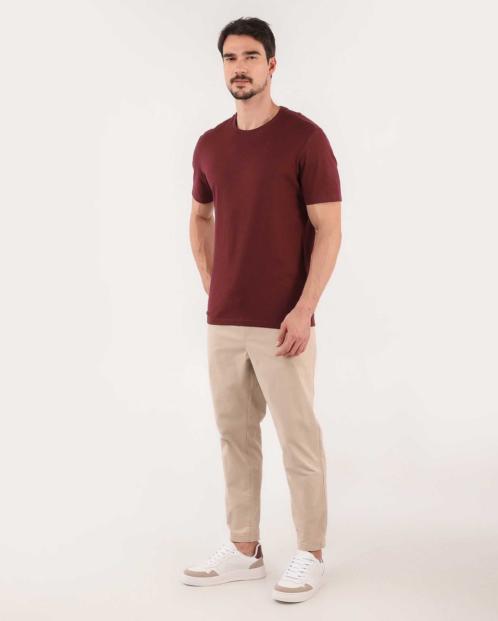 Calça sarja masculina jogger cós elástico - Bege Claro | Pool Jeans