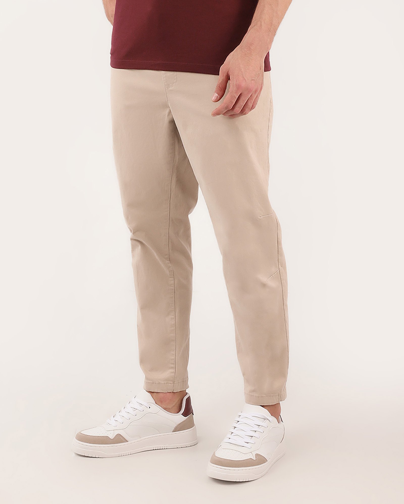 Calça sarja masculina jogger cós elástico - Bege Claro | Pool Jeans