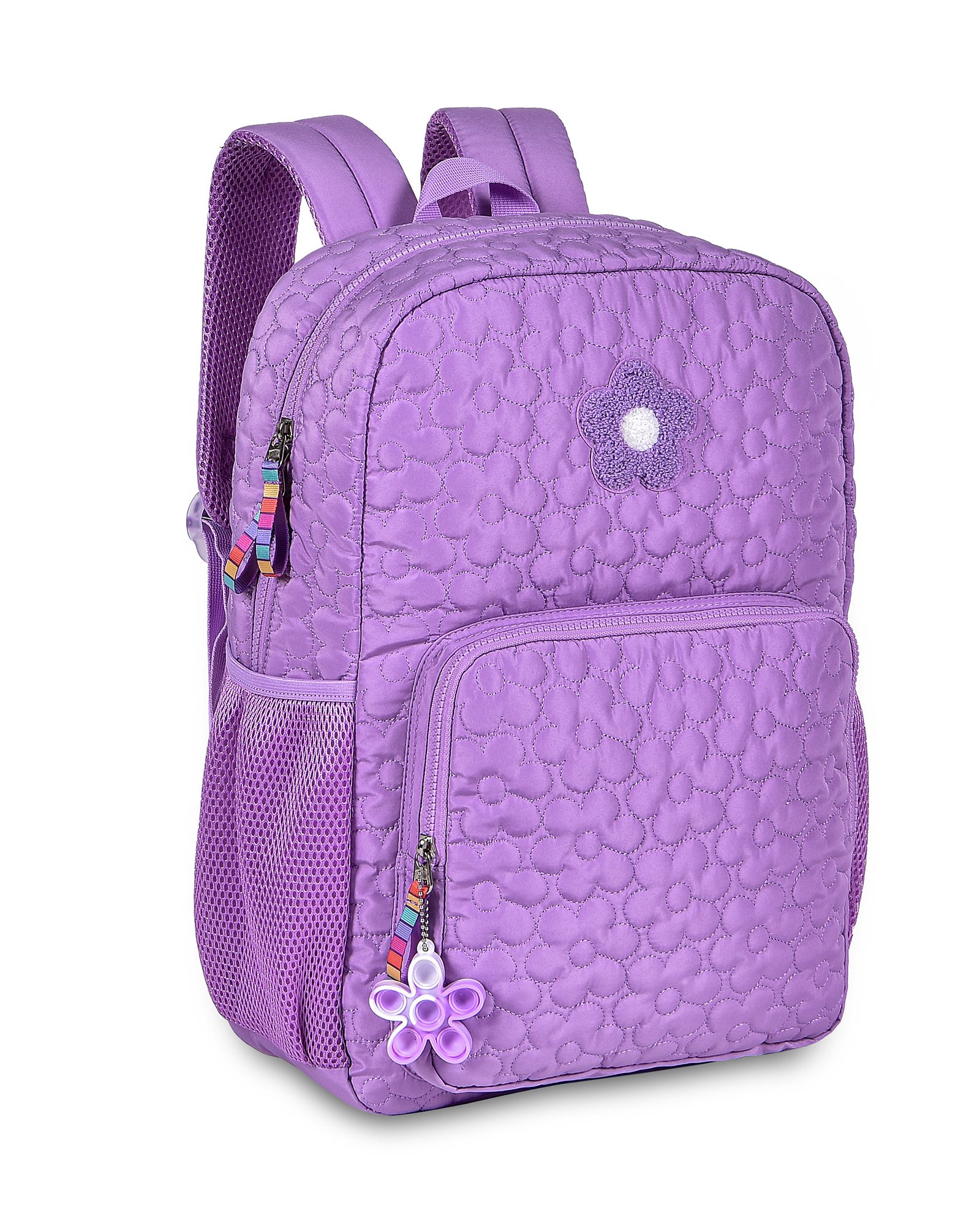 Mochila juvenil temática floral com bolsos - Lilás | Clio Style