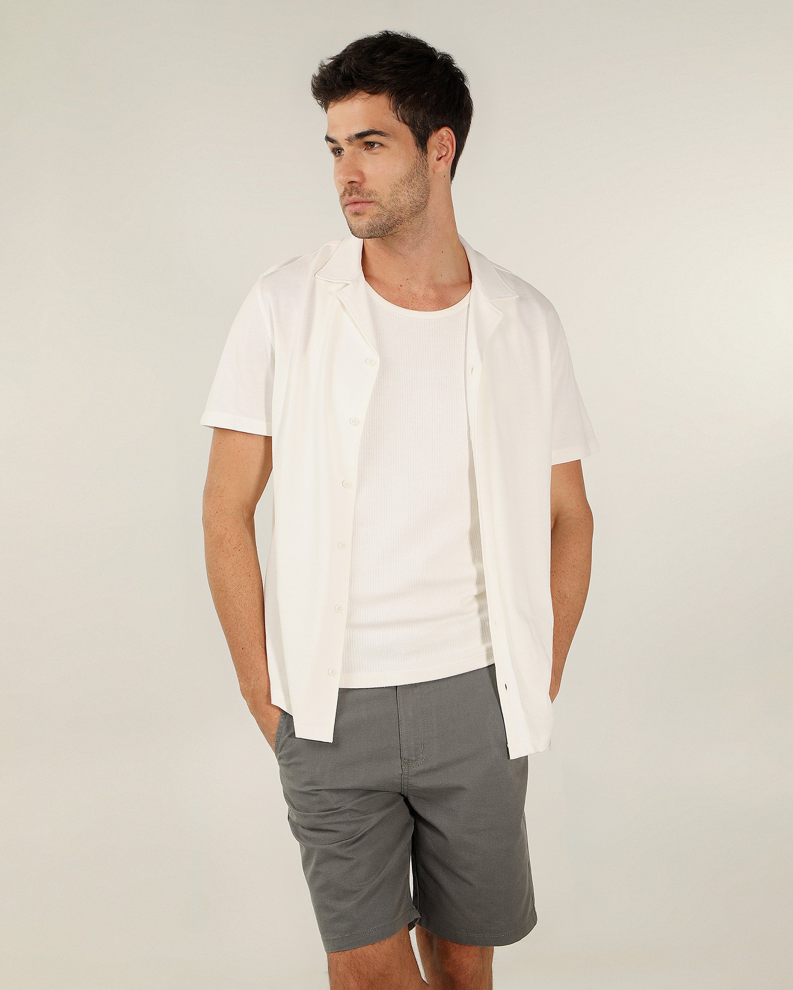 Bermuda sarja masculina slim chino cinza | Pool Jeans