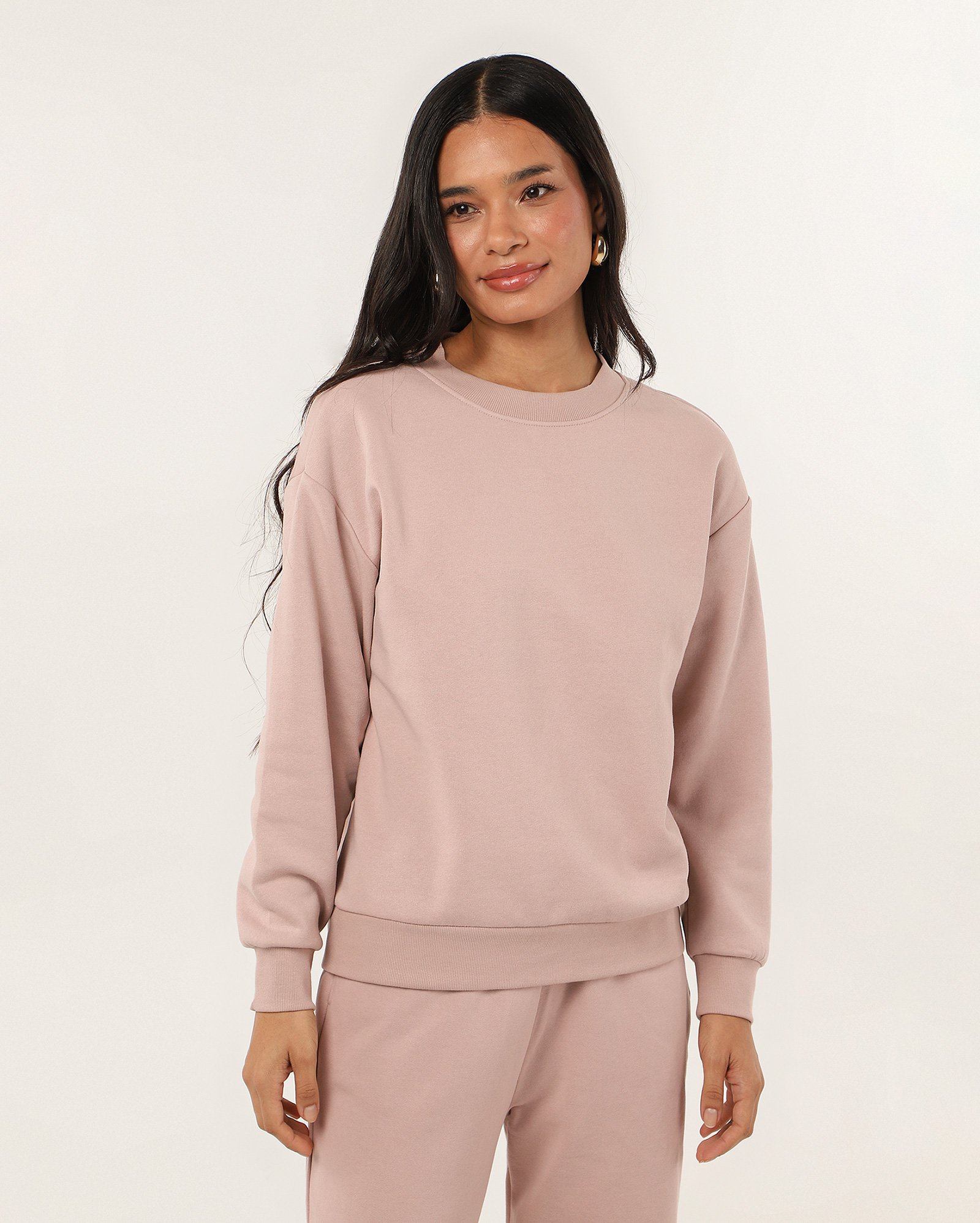 Blusa de moletom feminina gola careca Elis com felpa lisa rosa | Pool Basics