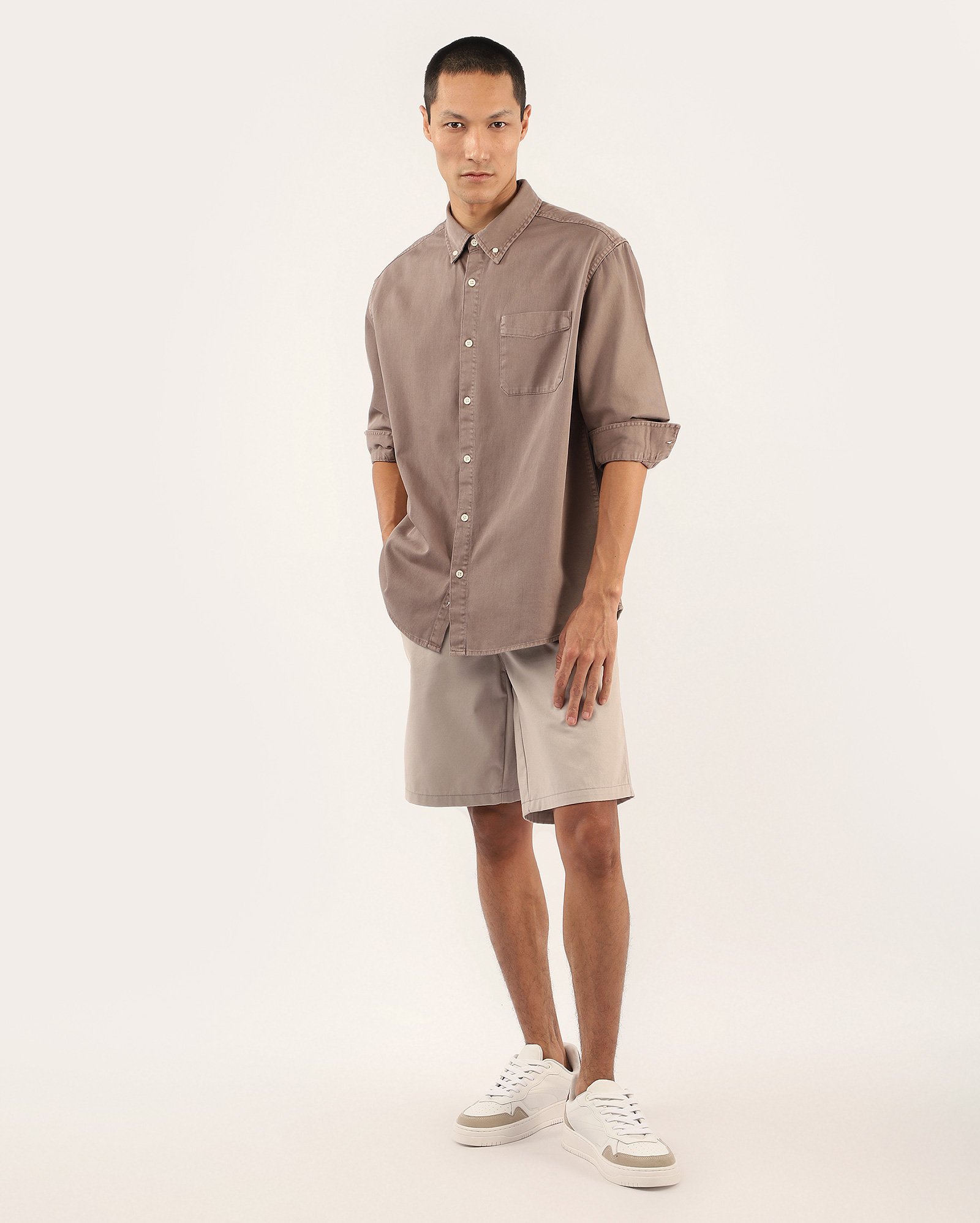 Camisa sarja masculina com bolso - Marrom Claro | Pool Jeans