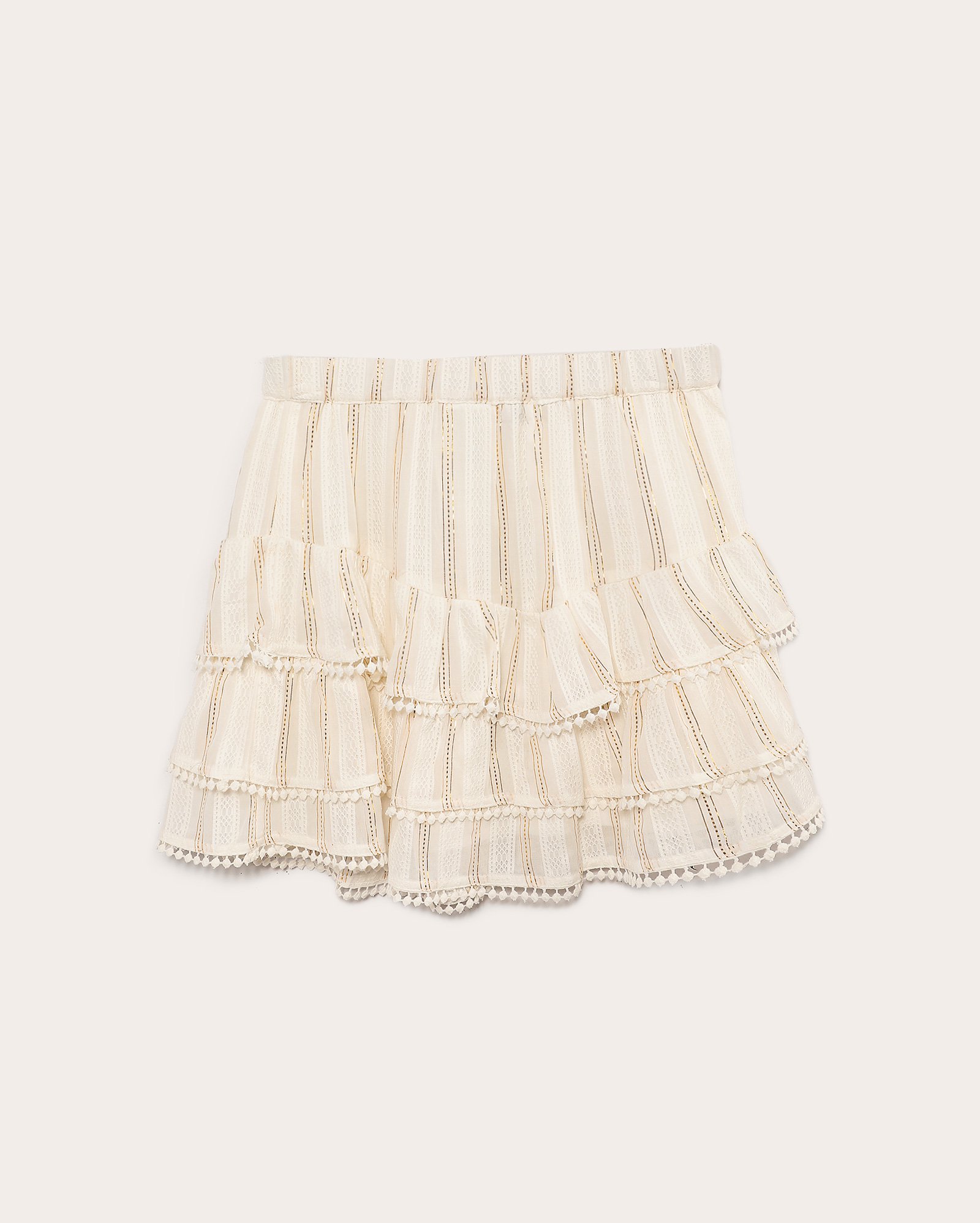 Saia curta juvenil evasê metalizado off-white | Pool