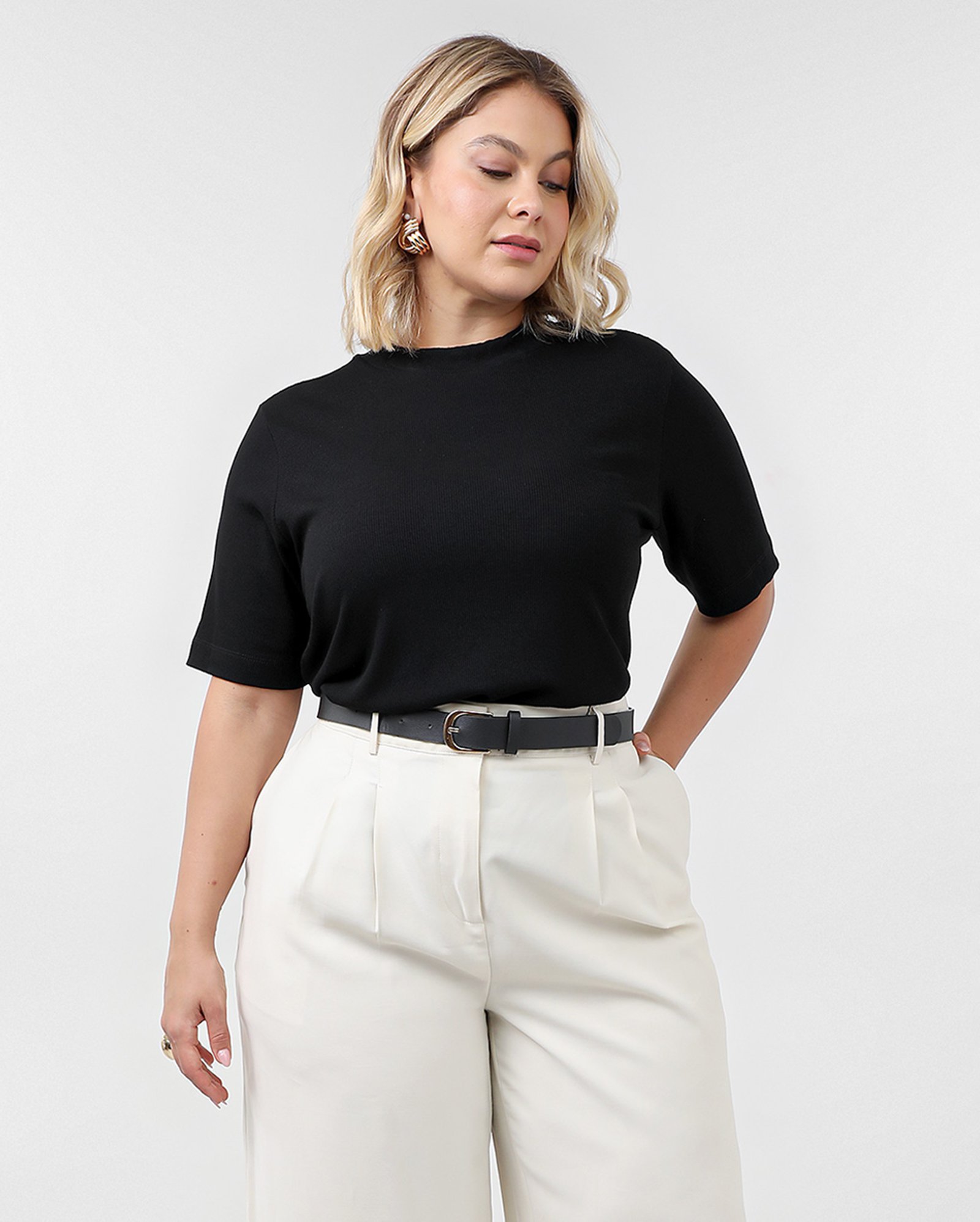 Blusa plus size feminina canelada - Preto | AK Plus