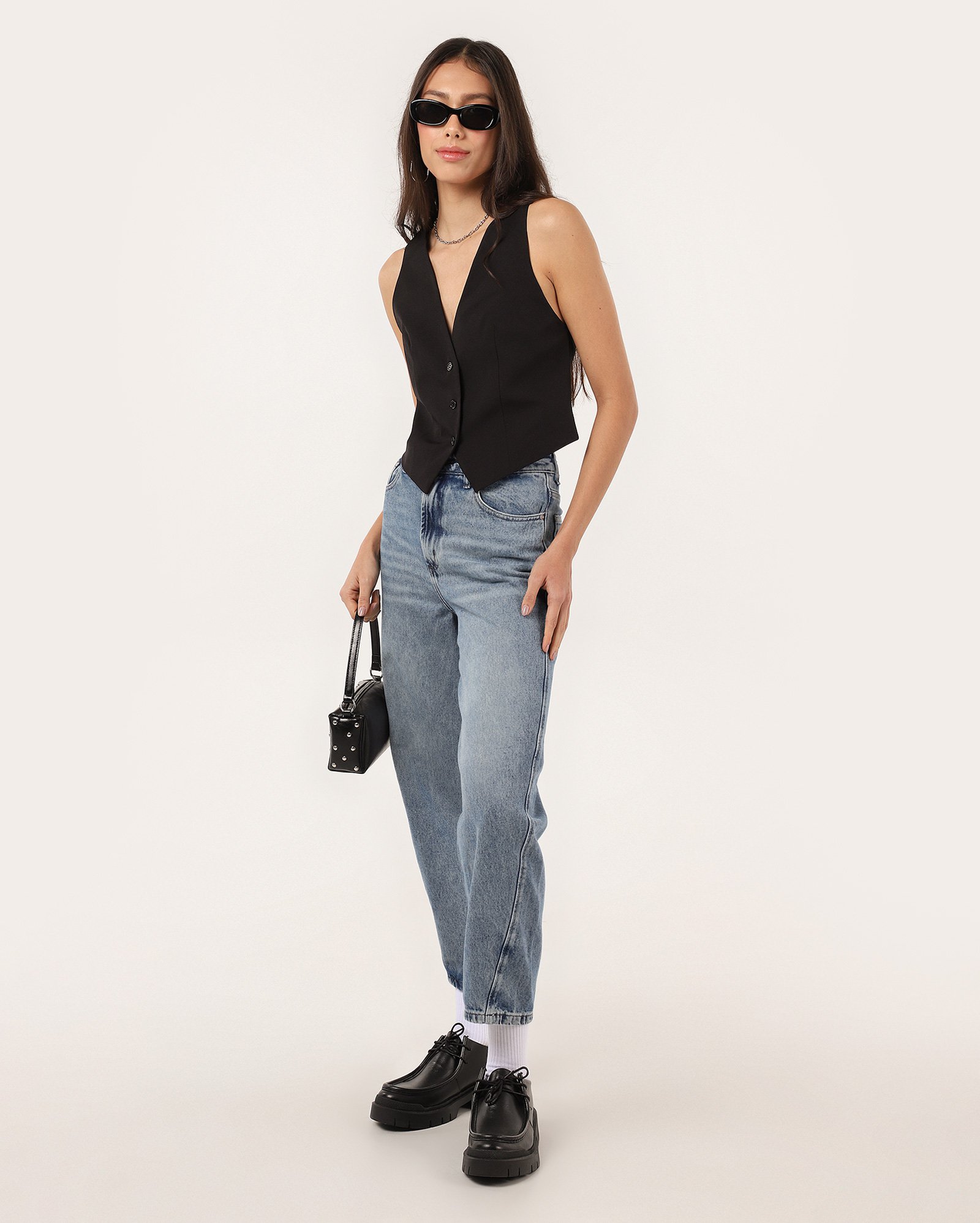 Calça jeans feminina balloon fit confortável cintura alta denim médio | Pool Jeans