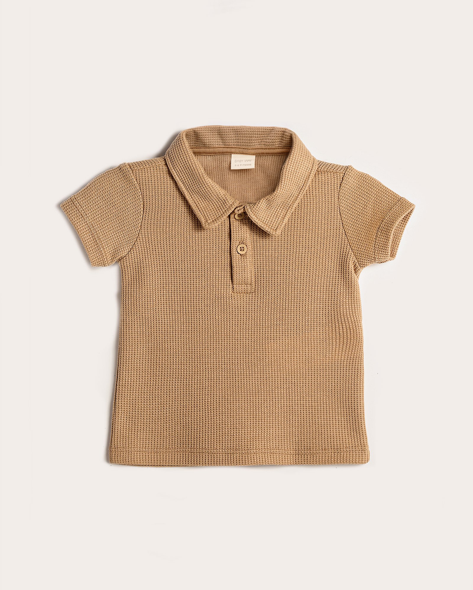 Camisa polo bebê manga curta pontilhada bege | Baby Way