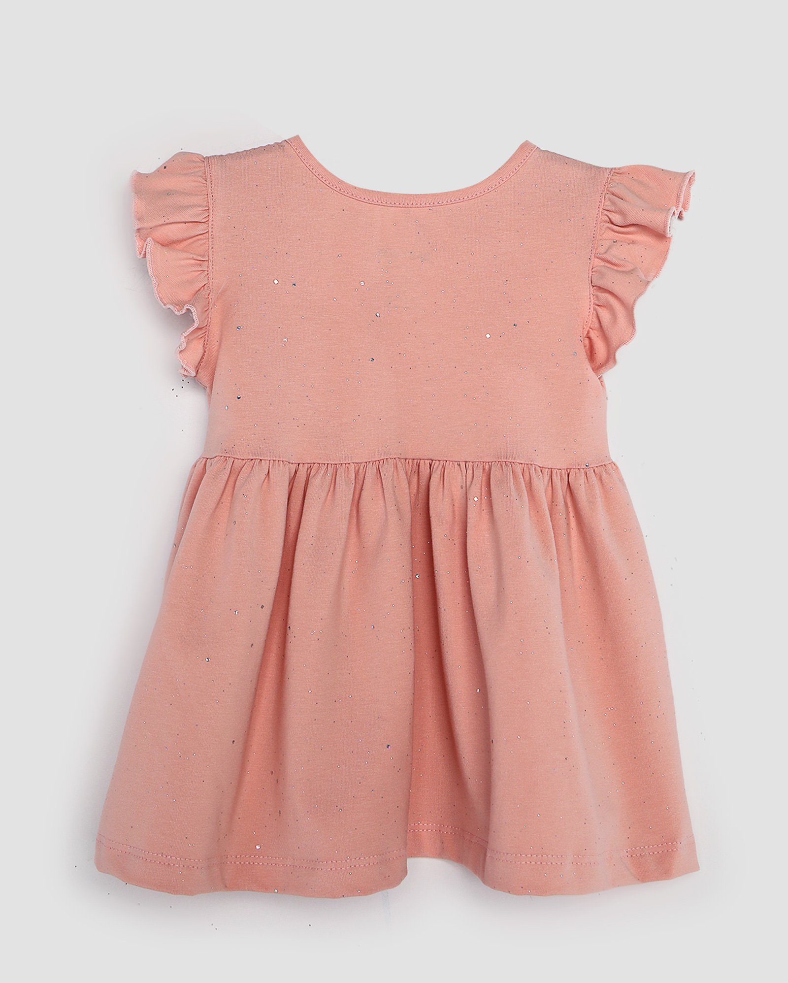 Vestido bebê manga curta com babados e glitter rosa | Baby Way