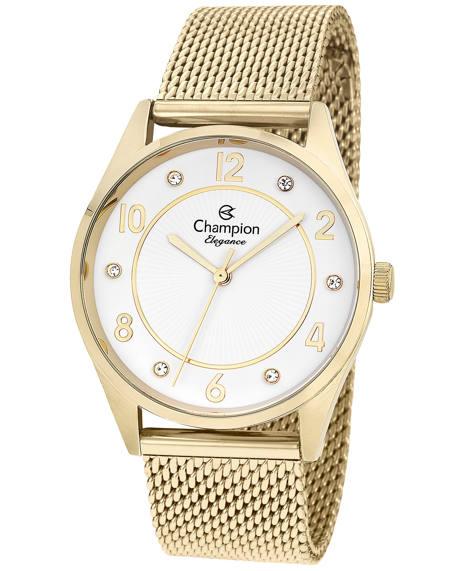 Kit relógio analógico feminino CN25690D + conjunto dourado | Champion