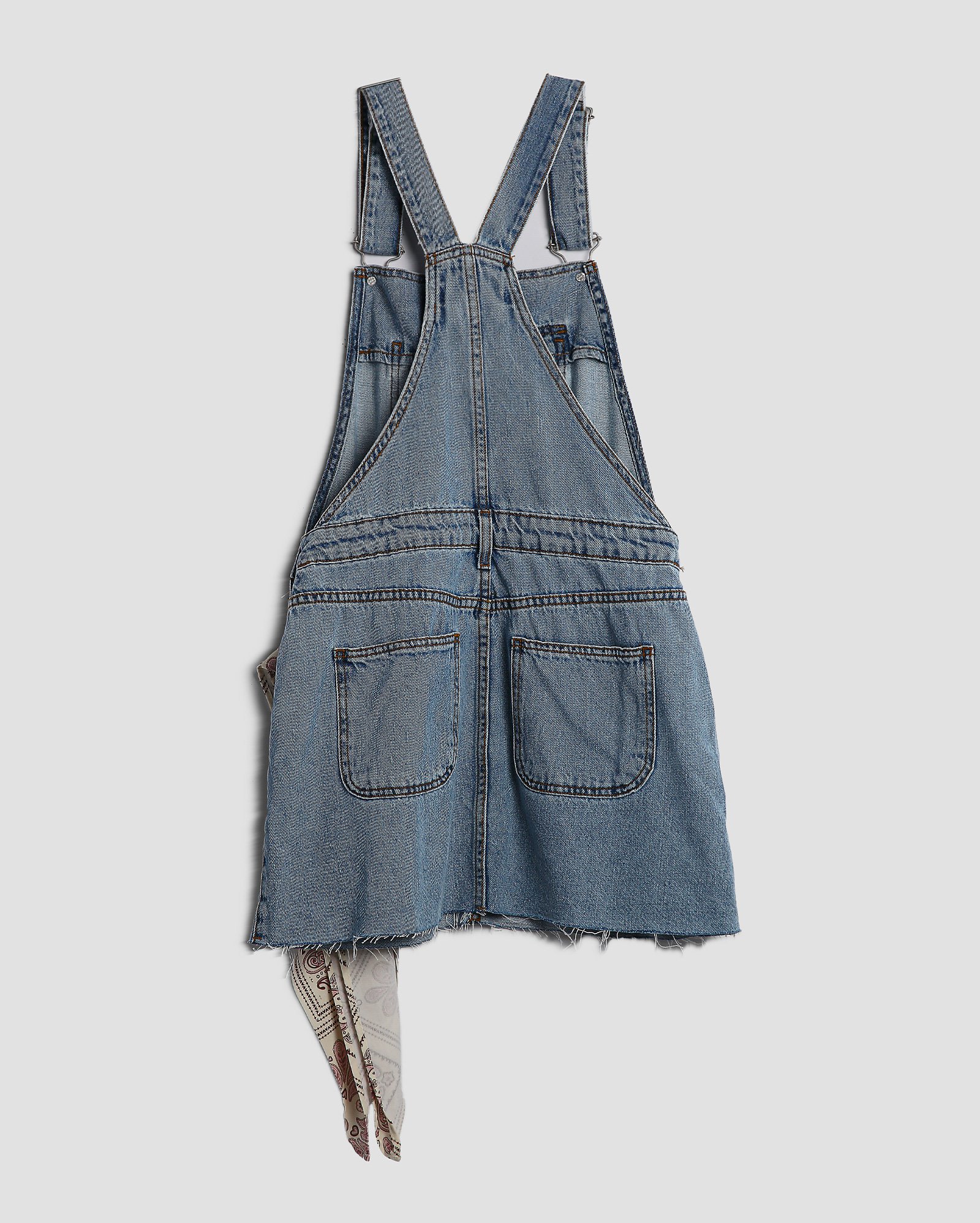Salopete jeans juvenil com puídos e bandana denim médio | Pool
