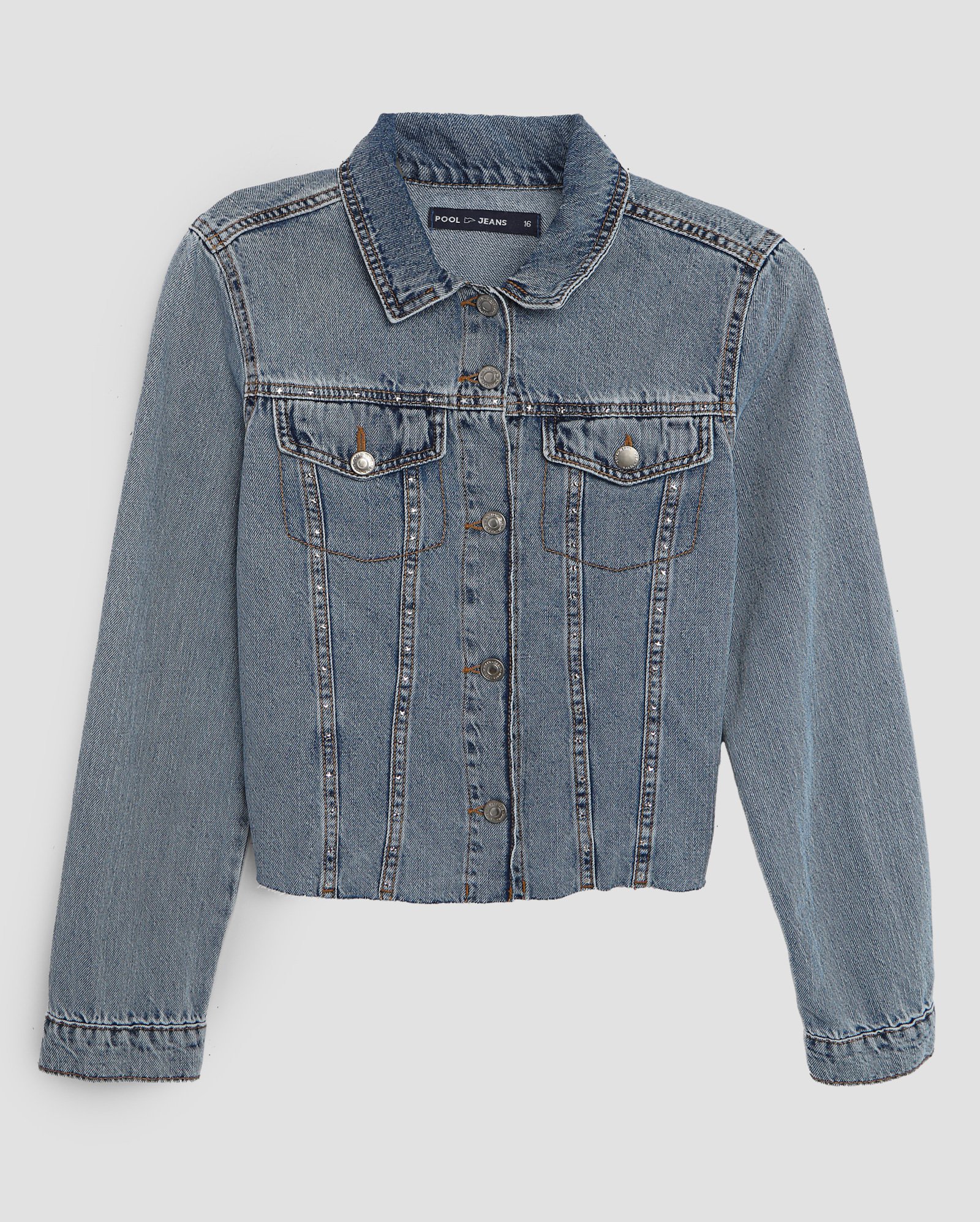 Jaqueta jeans juvenil trucker estrelas denim médio | Pool
