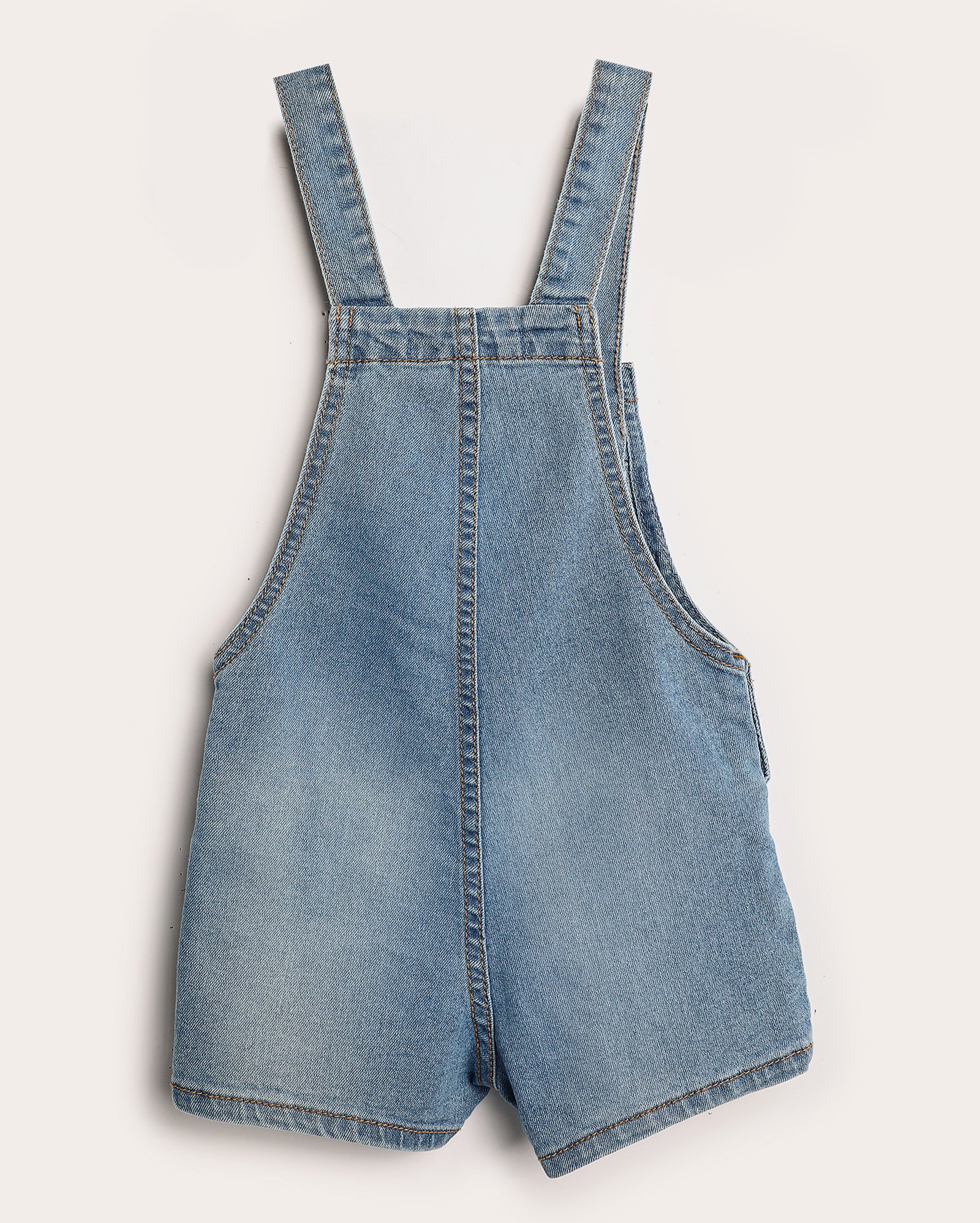 Jardineira jeans infantil com bordado flor 1-4A denim médio | Pool Kids