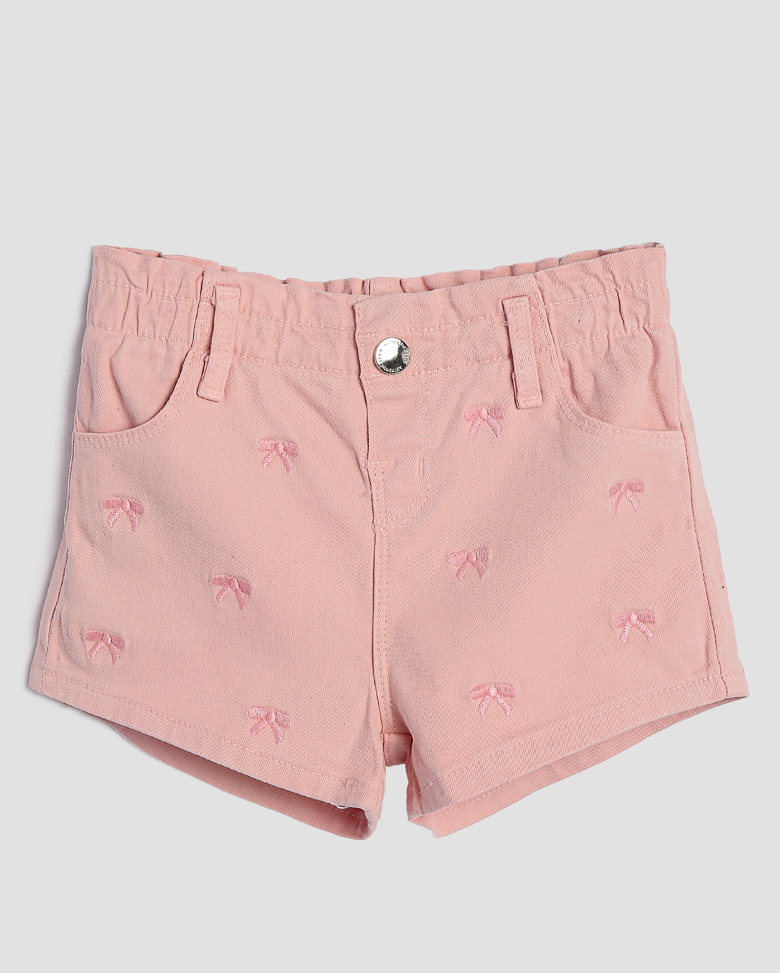 Short sarja infantil baggy com bordado 1-4A rosa | Pool Kids
