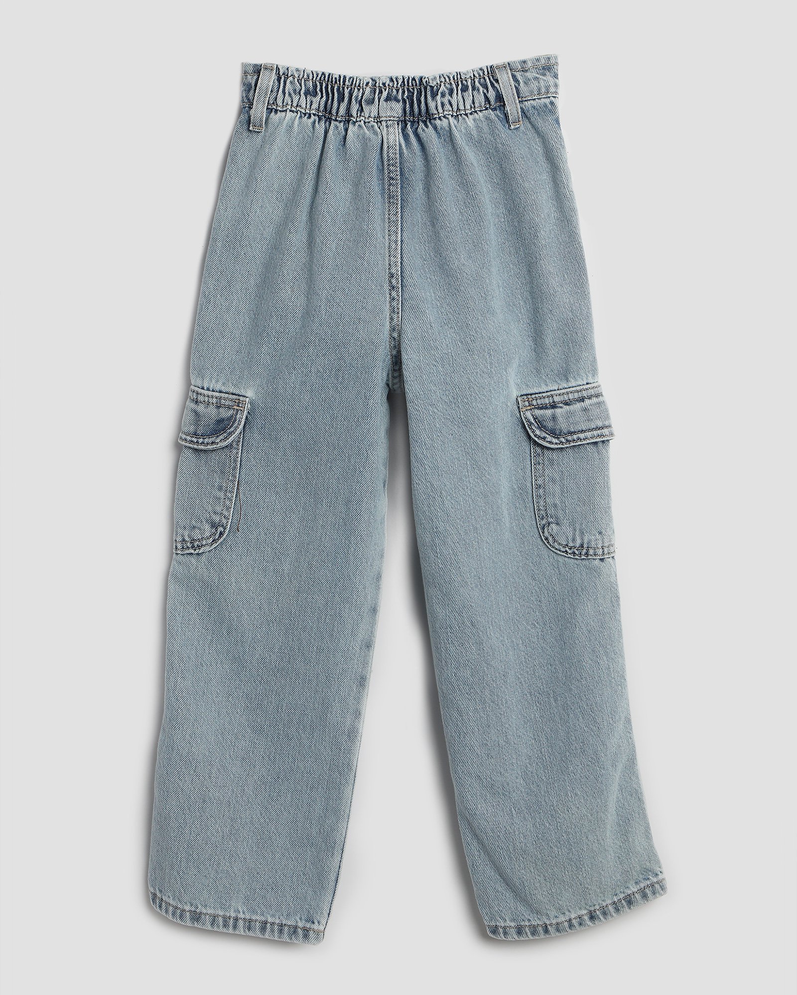 Calça jeans infantil reta bolsos cargo 4-10A denim claro | Pool Kids