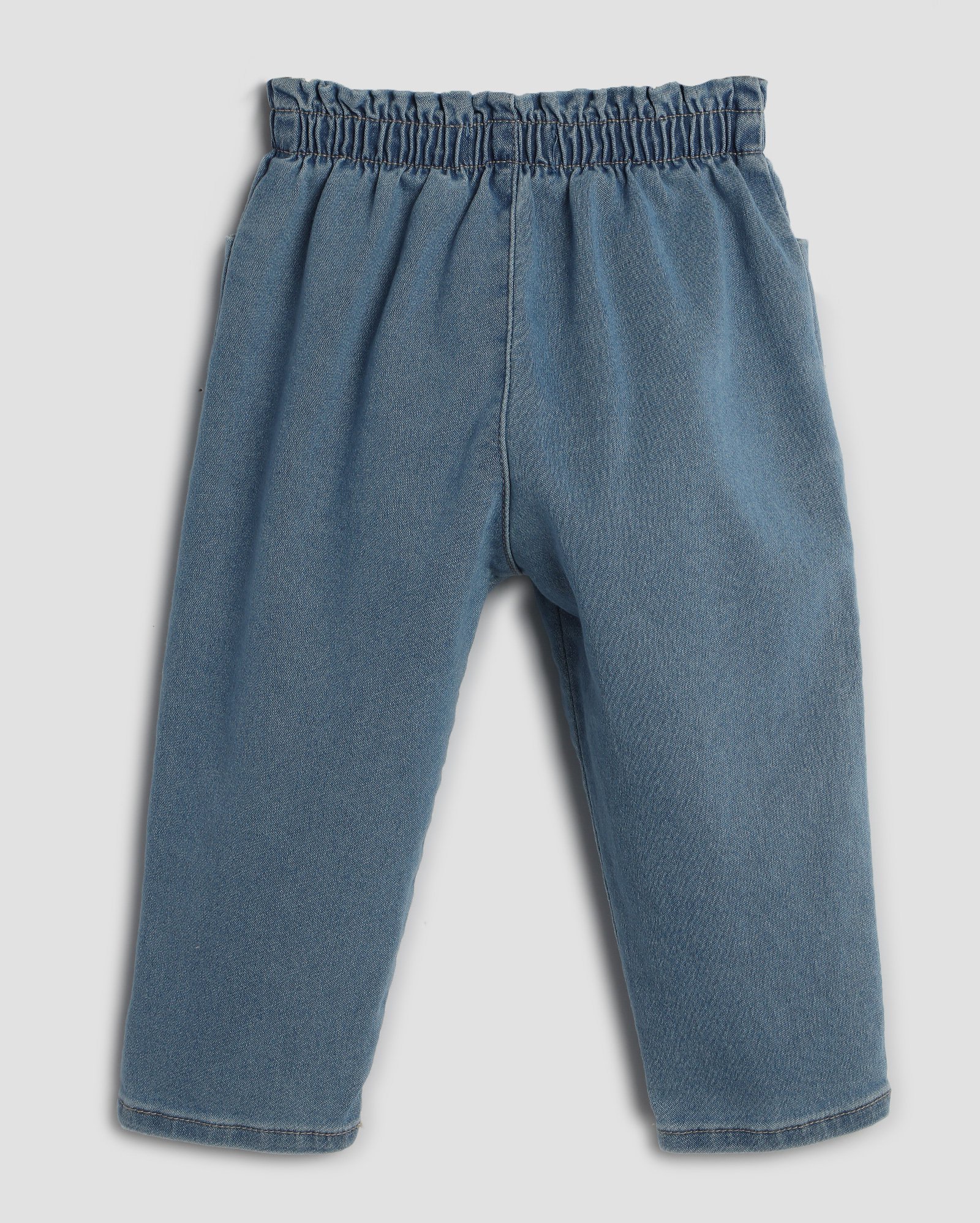 Calça jeans infantil baggy cós elástico 1-4A denim médio | Pool Kids