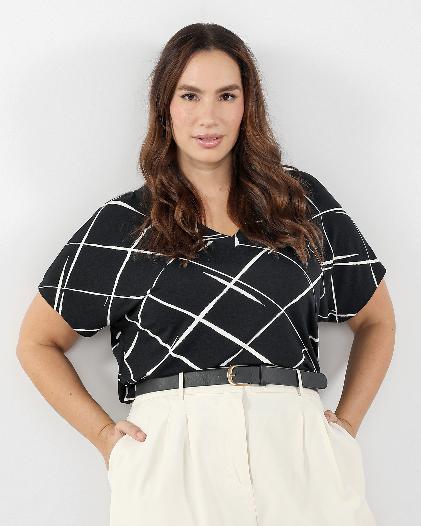Blusa plus size feminina ampla geométrica azul | AK Plus by Riachuelo