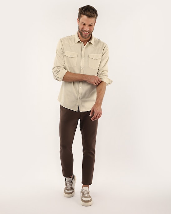 Camisa sarja masculina regular bolsos - Bege | Pool Jeans