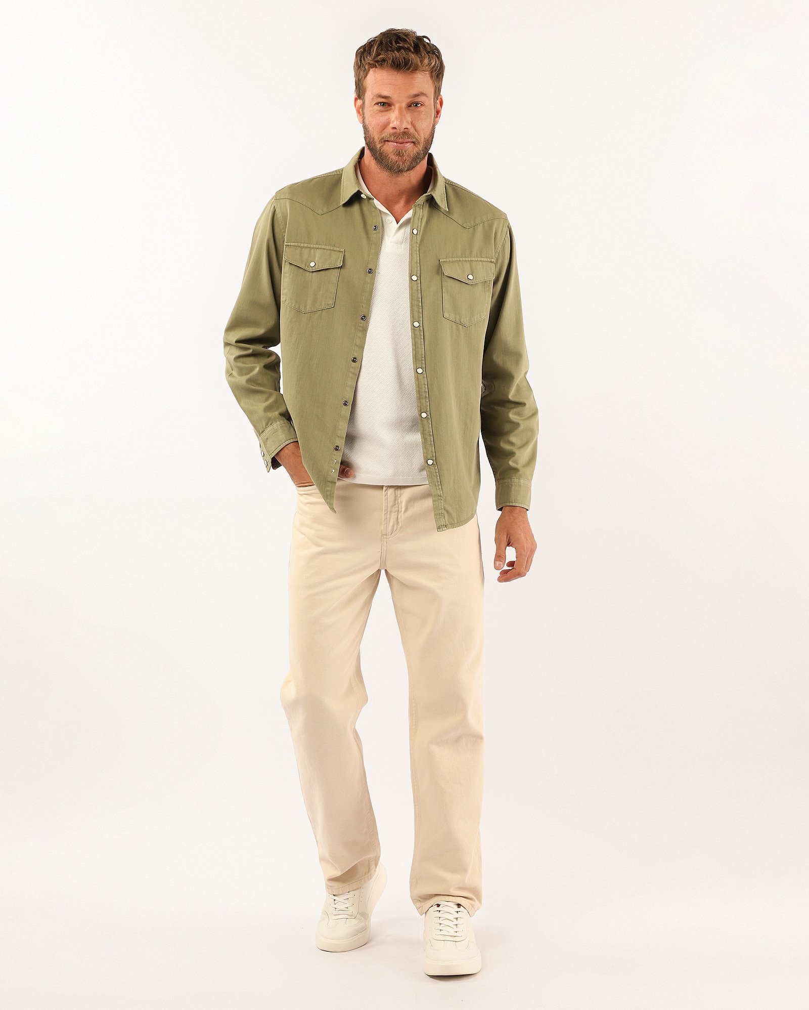 Camisa sarja masculina regular bolsos - Verde Musgo | Pool Jeans