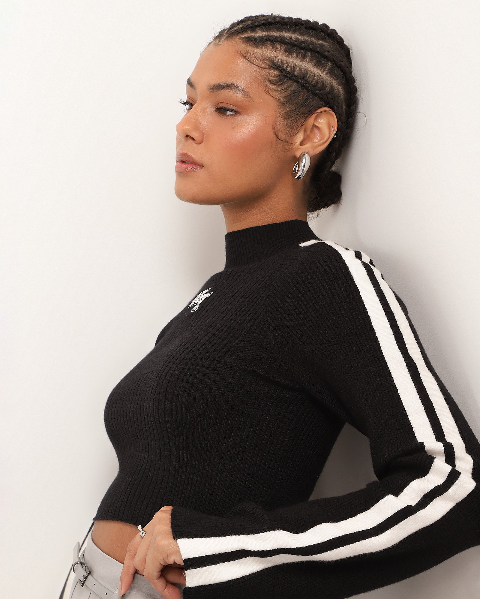 Blusa cropped de tricot canelado manga longa NY - Preto — foto 5