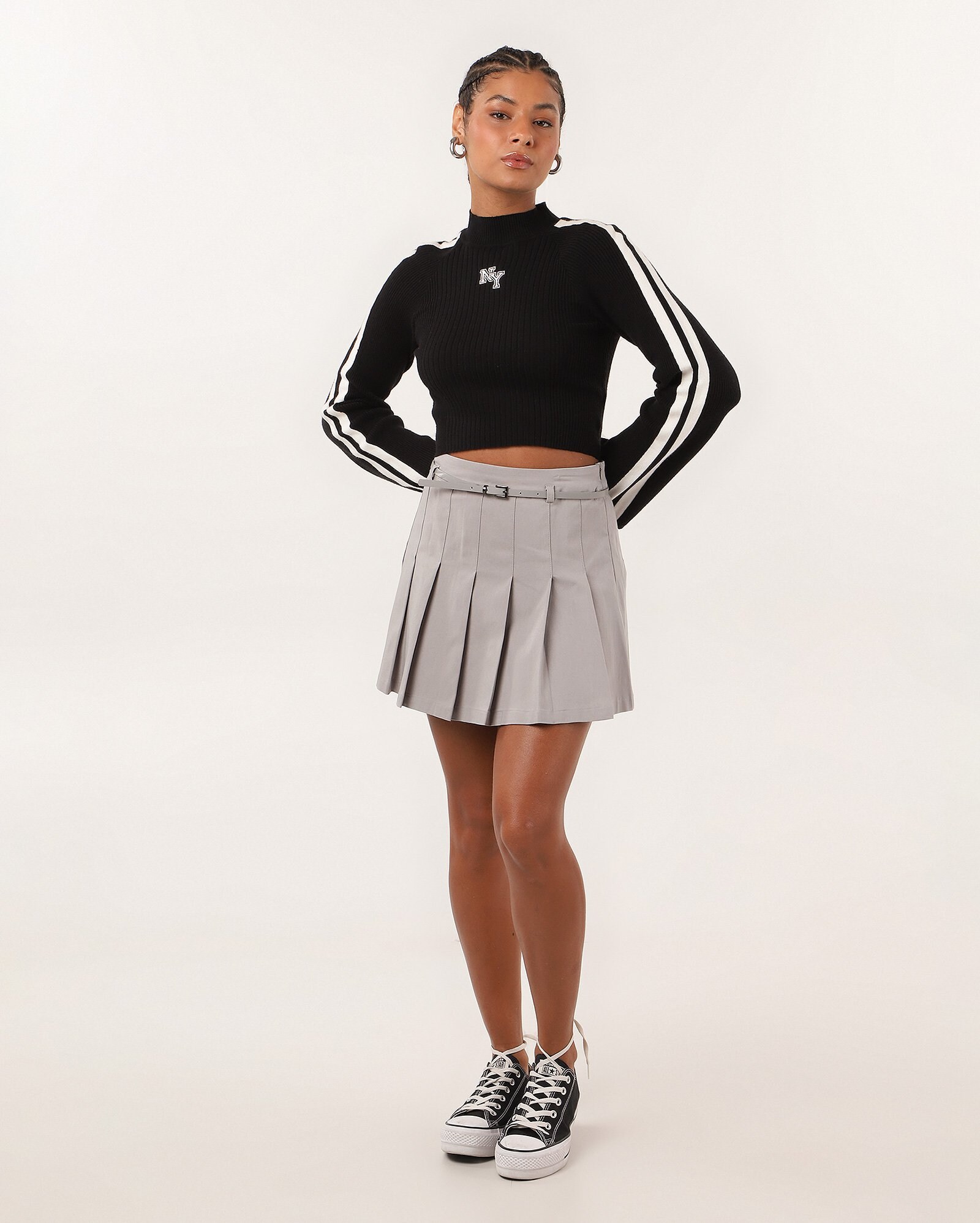Blusa cropped de tricot canelado manga longa NY - Preto — foto 3