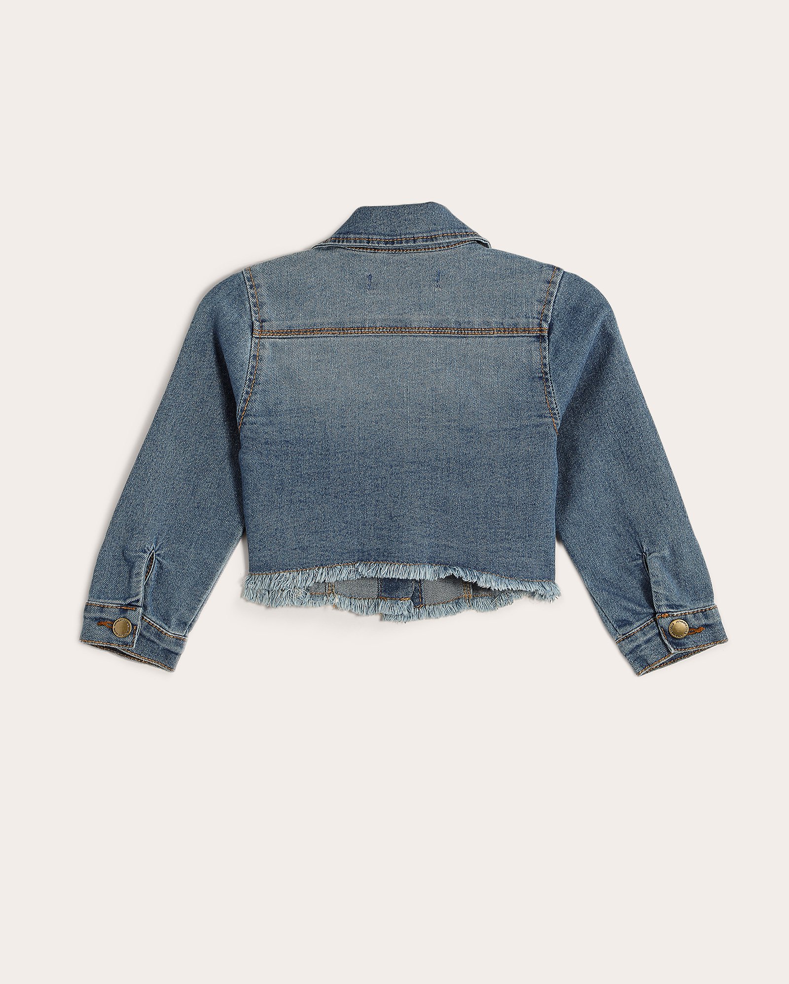 Jaqueta jeans cropped infantil trucker com puídos 1-4A denim médio | Pool Kids