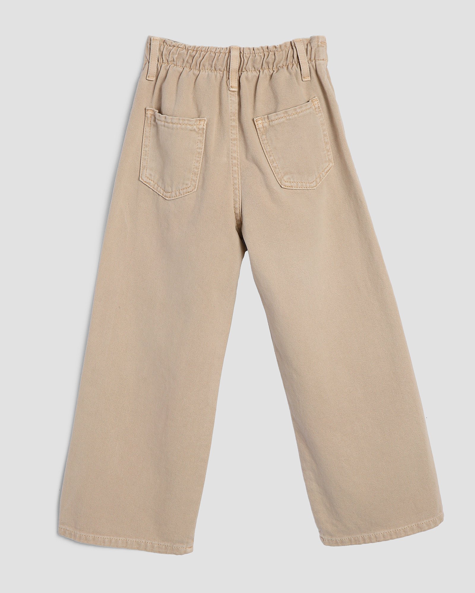 Calça sarja infantil wide leg com botão 4-10A bege | Pool Kids