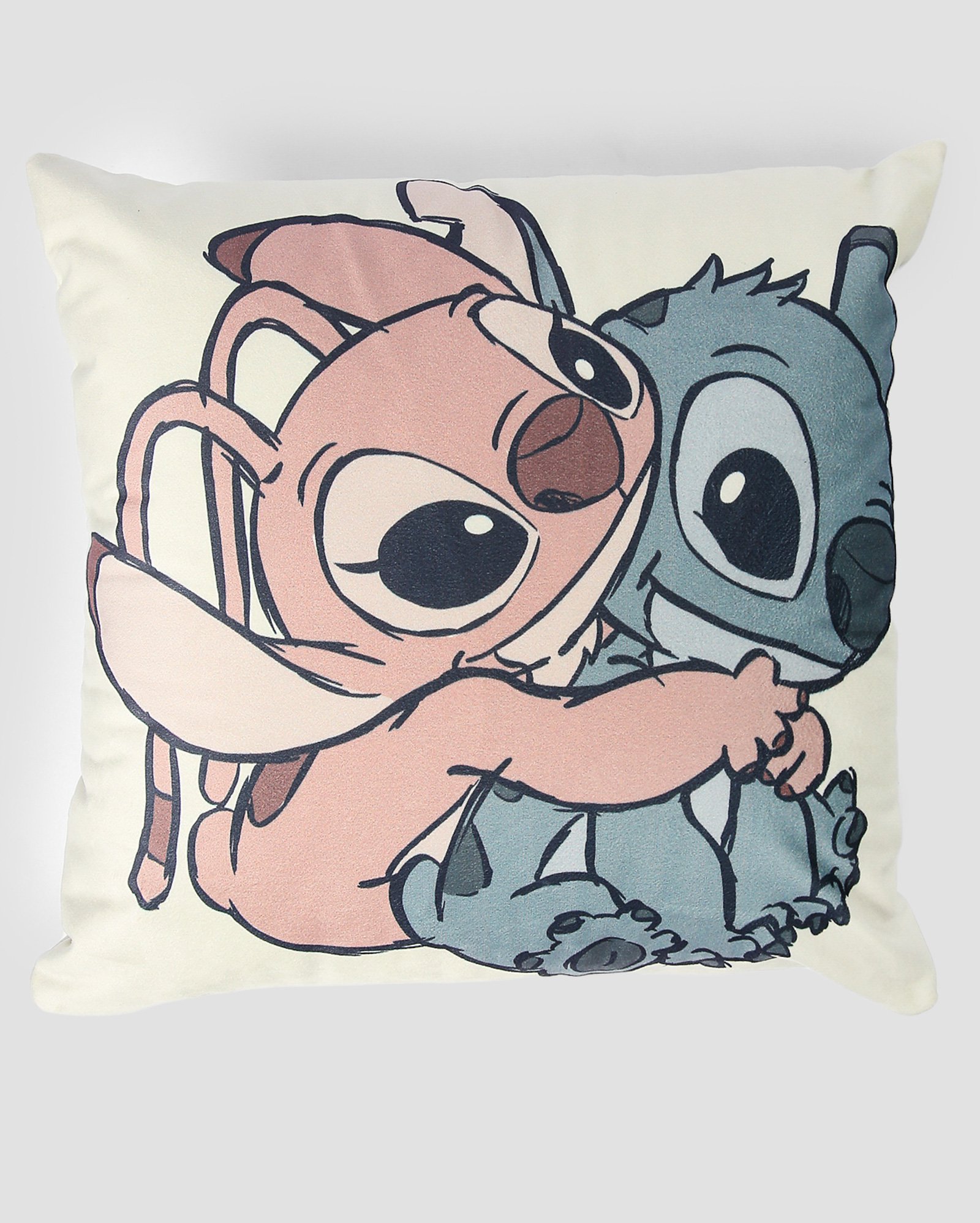 Almofada quadrada Stitch e Angel 40x40cm branca | Casa Riachuelo