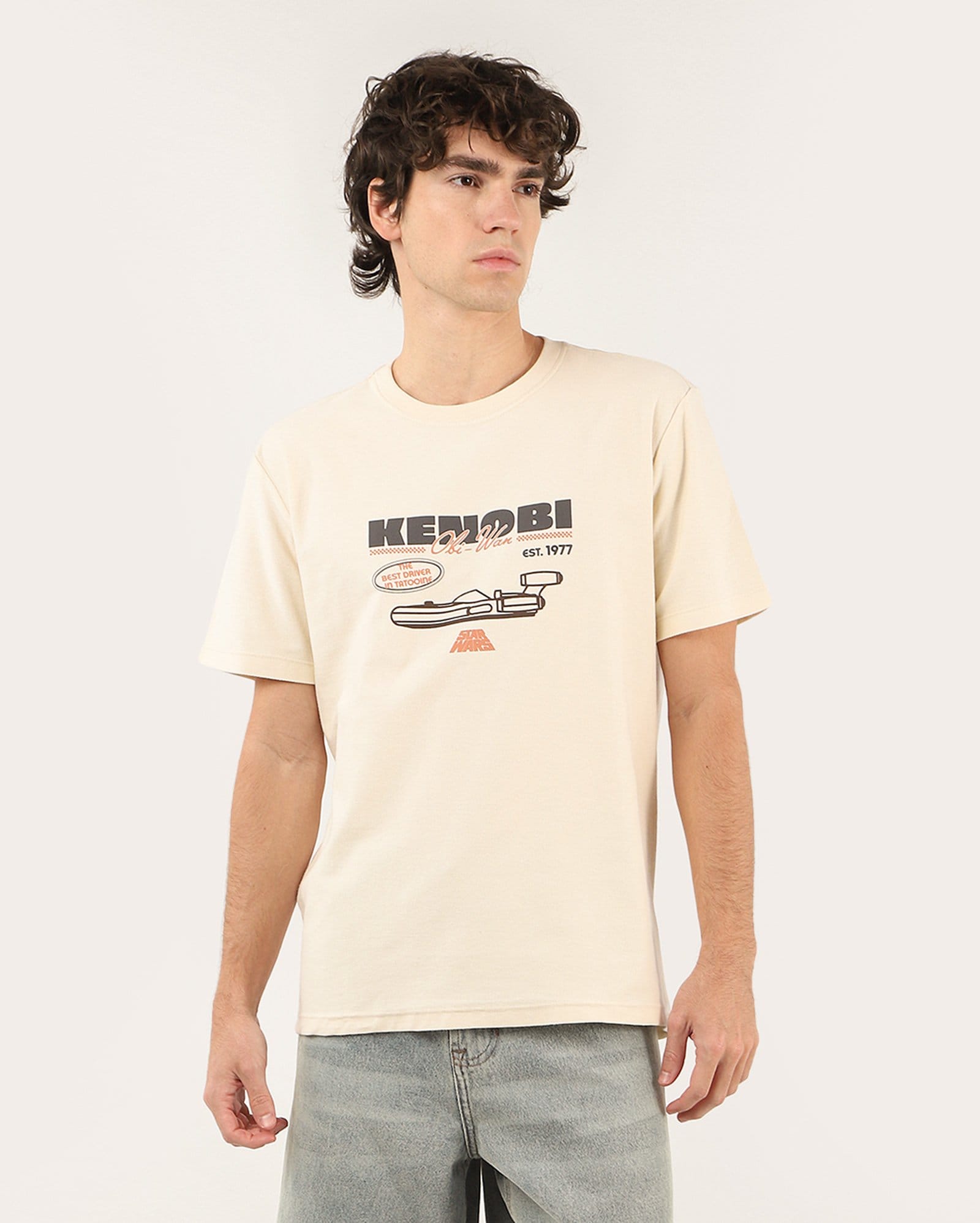 Camiseta masculina Star Wars Kenobi bege | FANLAB