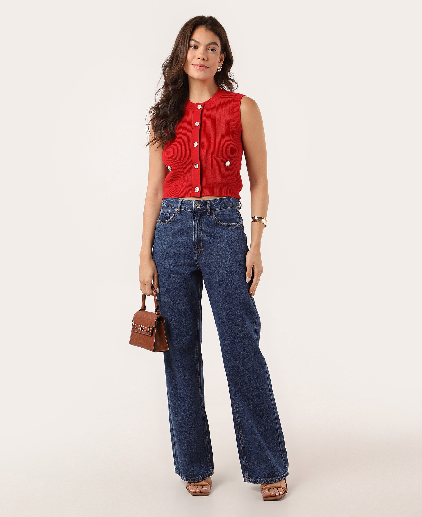 Colete feminino de tricot com bolsos vermelho | AK by Riachuelo