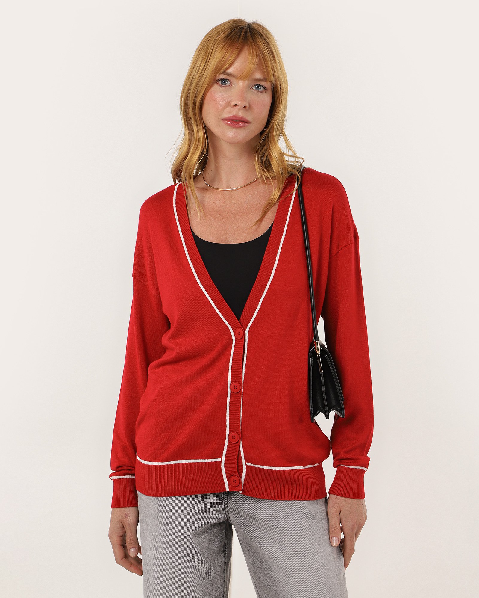 Cardigan feminino de tricot alongado - Vermelho | AK