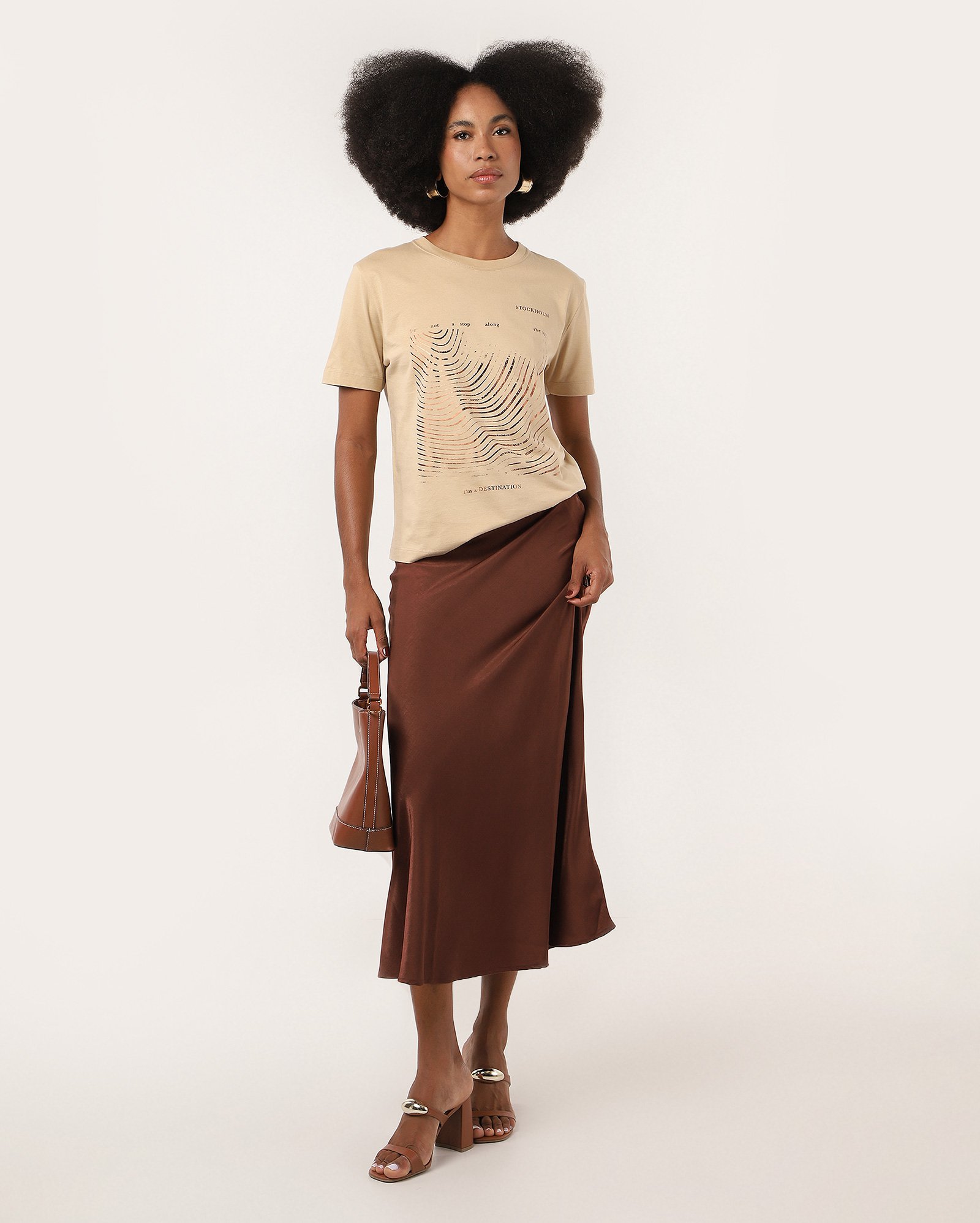 Saia midi evasê em viscose com zíper - Marrom | AK by Riachuelo