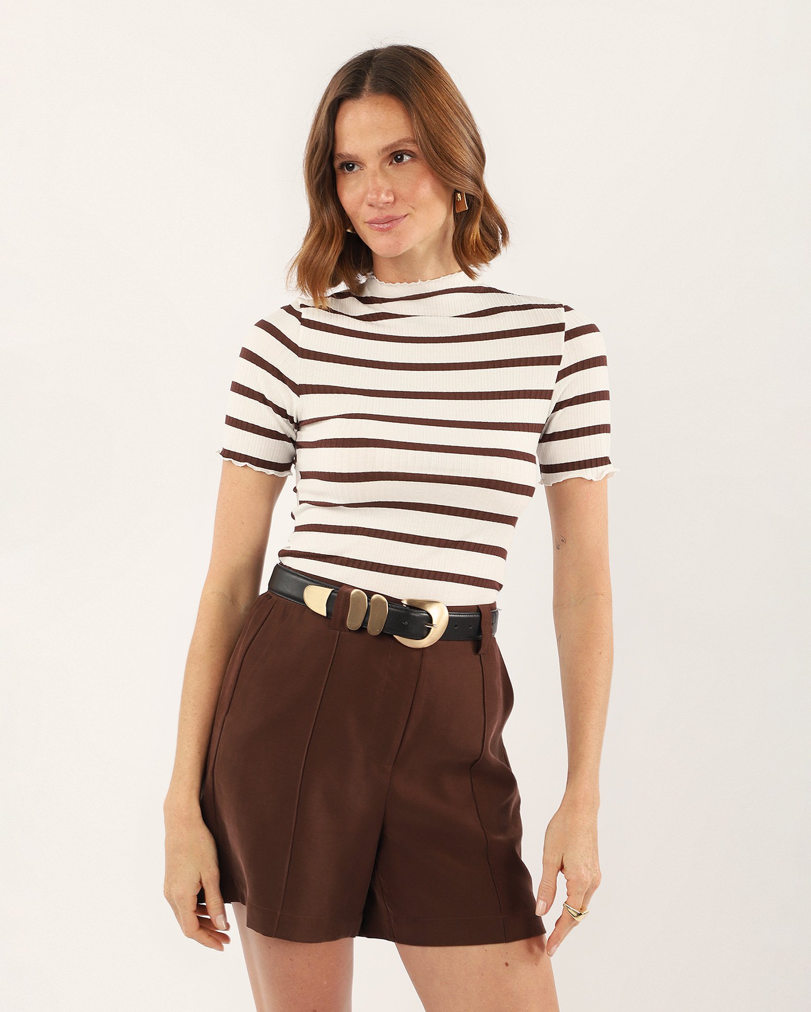 Blusa feminina Bre canelada listrada off-white