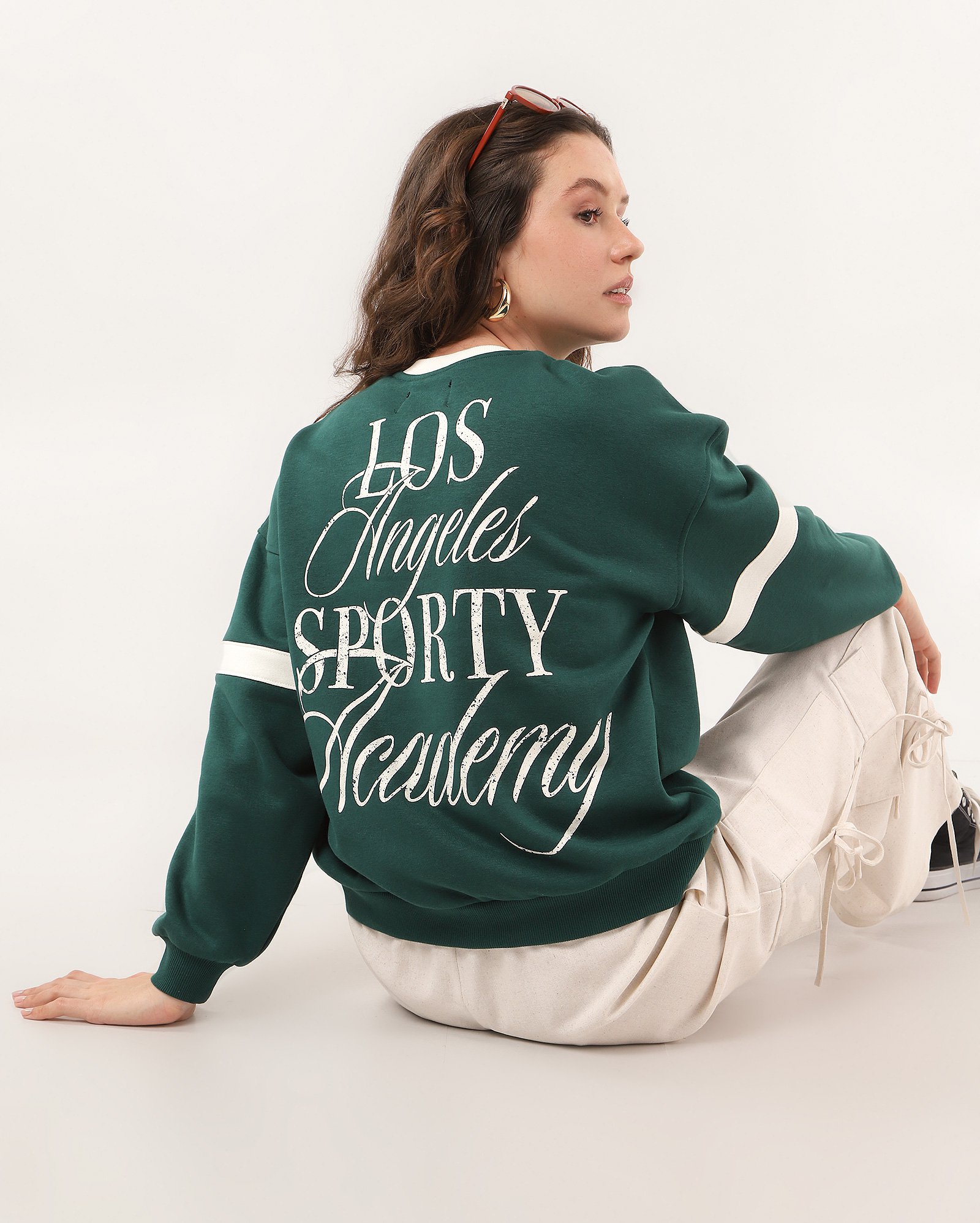 Blusa de moletom feminina com felpa LA verde | Pool
